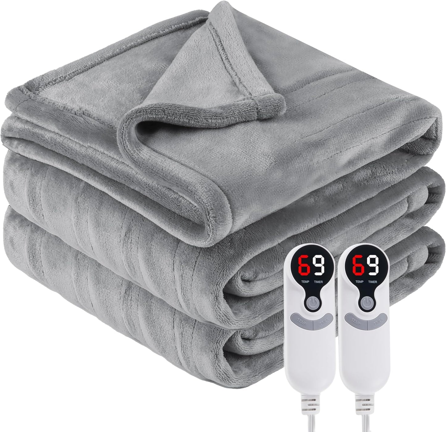 Electric Heated Blanket Queen Size 84"x 90",Dual Control Super Cozy Soft Warm with 6 Heat Levels &1-10 Hours Auto Off, Home Office Use & Machine Washable, Gray