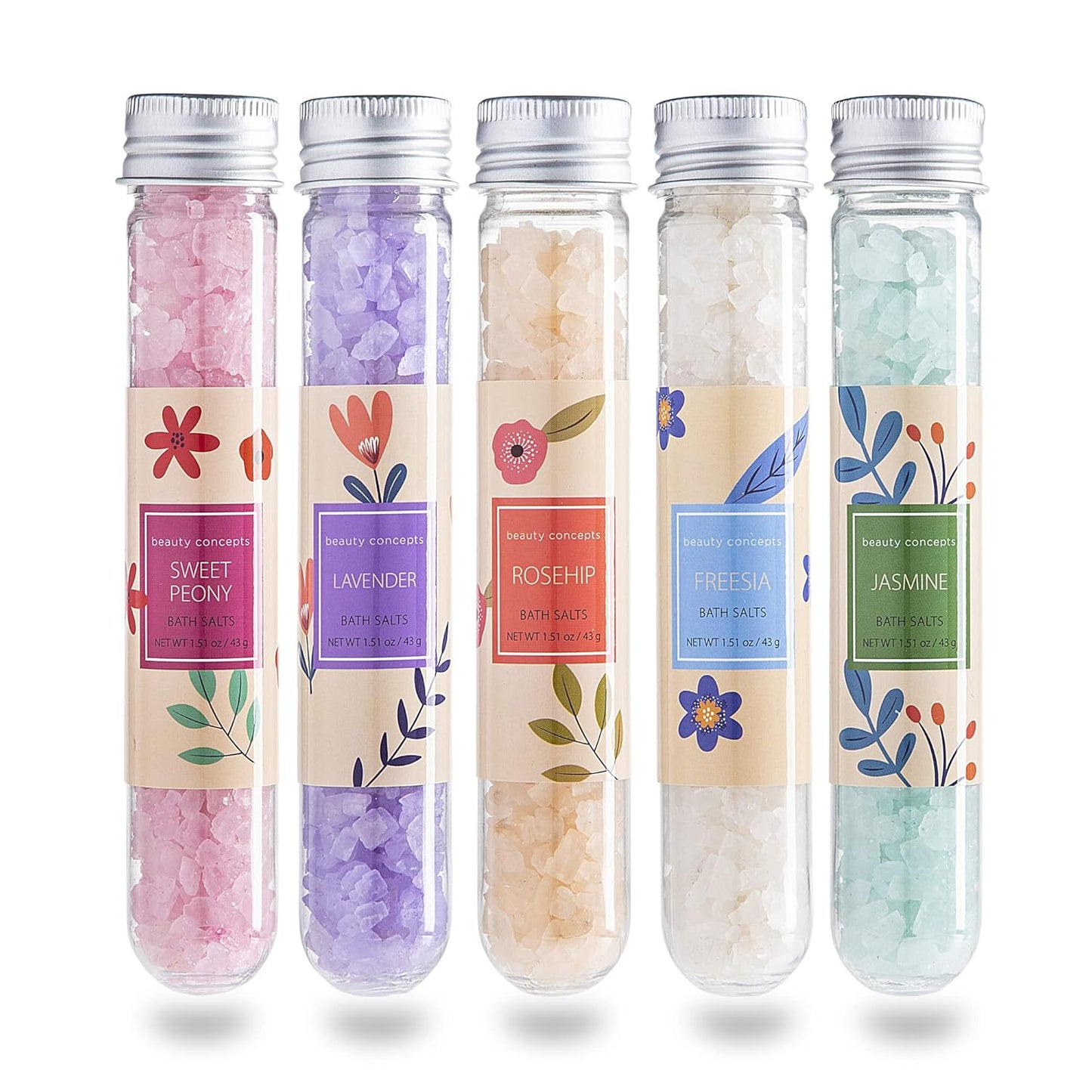 B.C. Beauty Concepts Aromatherapy Bath Salts- Epsom Salts for Soaking, Relaxing Bath Spa Set, Scented in Vanilla Almond, Shea Butter, Sweet Mint, Honey Rose, and Lavender, Floral