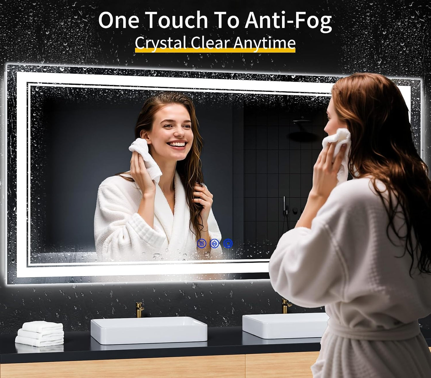 72"x32" LED Bathroom Mirror with Anti-Fog, Stepless Dimmable Lights, 3 Color Modes, Shatter-Proof Tempered Glass, Memory Function & Waterproof Design