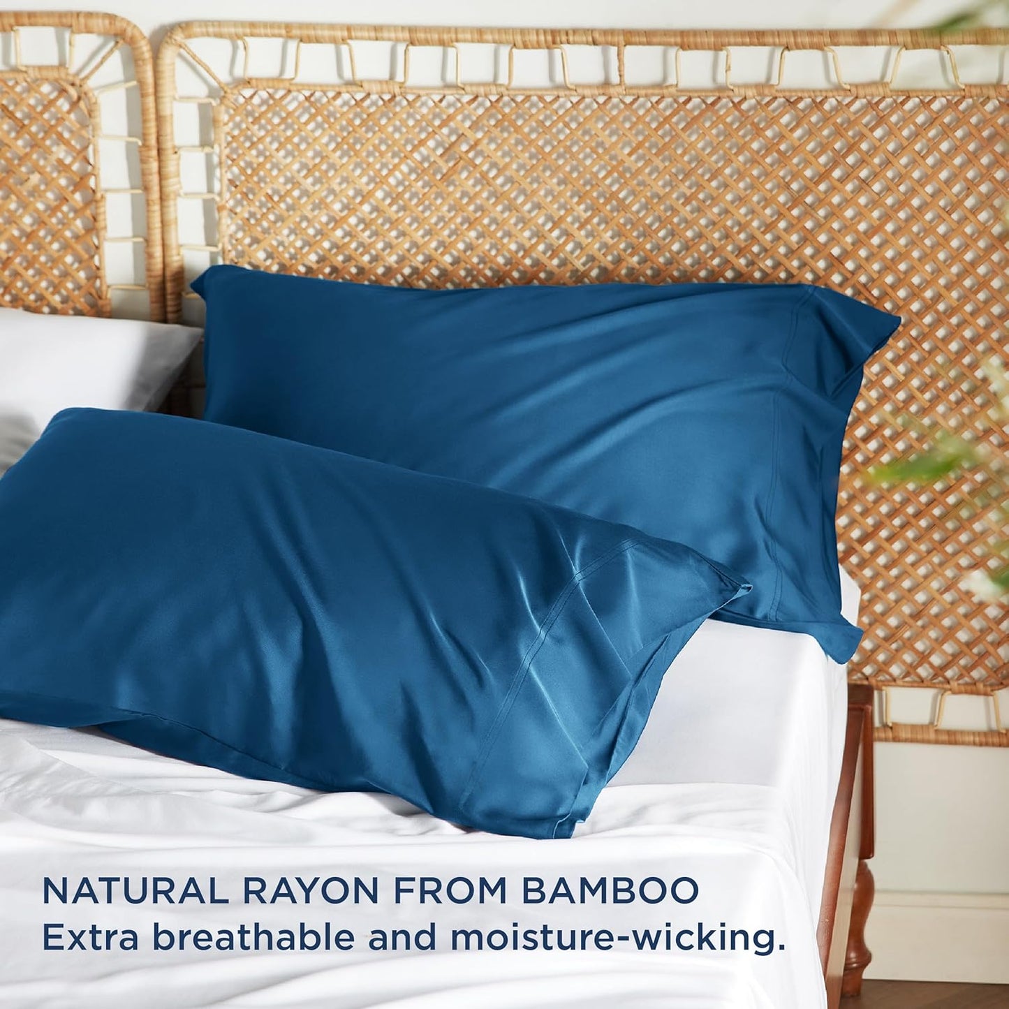 Bedsure Pillow Cases Queen, Cooling Pillow Cases, Rayon Derived from Bamboo Teal Blue Pillowcases Queen Size Set of 2, Soft & Breathable Bedding Pillow Covers with Envelope Closure, 20x30 Inches