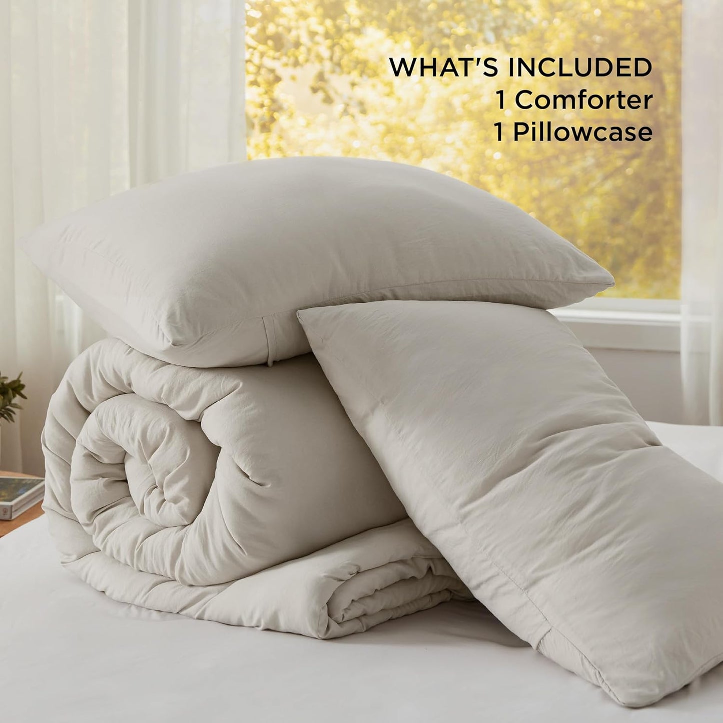 Bedsure Twin/Twin XL Comforter Set, Beige Soft Prewashed Bedding for All Seasons, 2 Pieces GentleSoft™ Warm Down Alternative Bed Set, 1 Lightweight Comforter (68"x88") and 1 Pillowcase (20"x26")