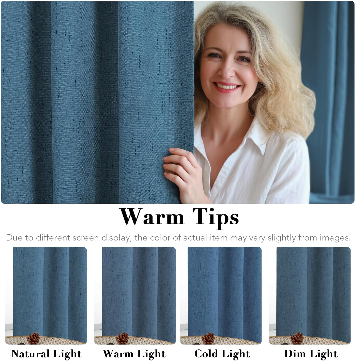 H.VERSAILTEX 100% Blackout Curtains for Bedroom Thermal Insulated Linen Textured Curtains Heat and Full Light Blocking Drapes Living Room Curtains 2 Panel Sets, Blue Sapphire, 52x63 Inch