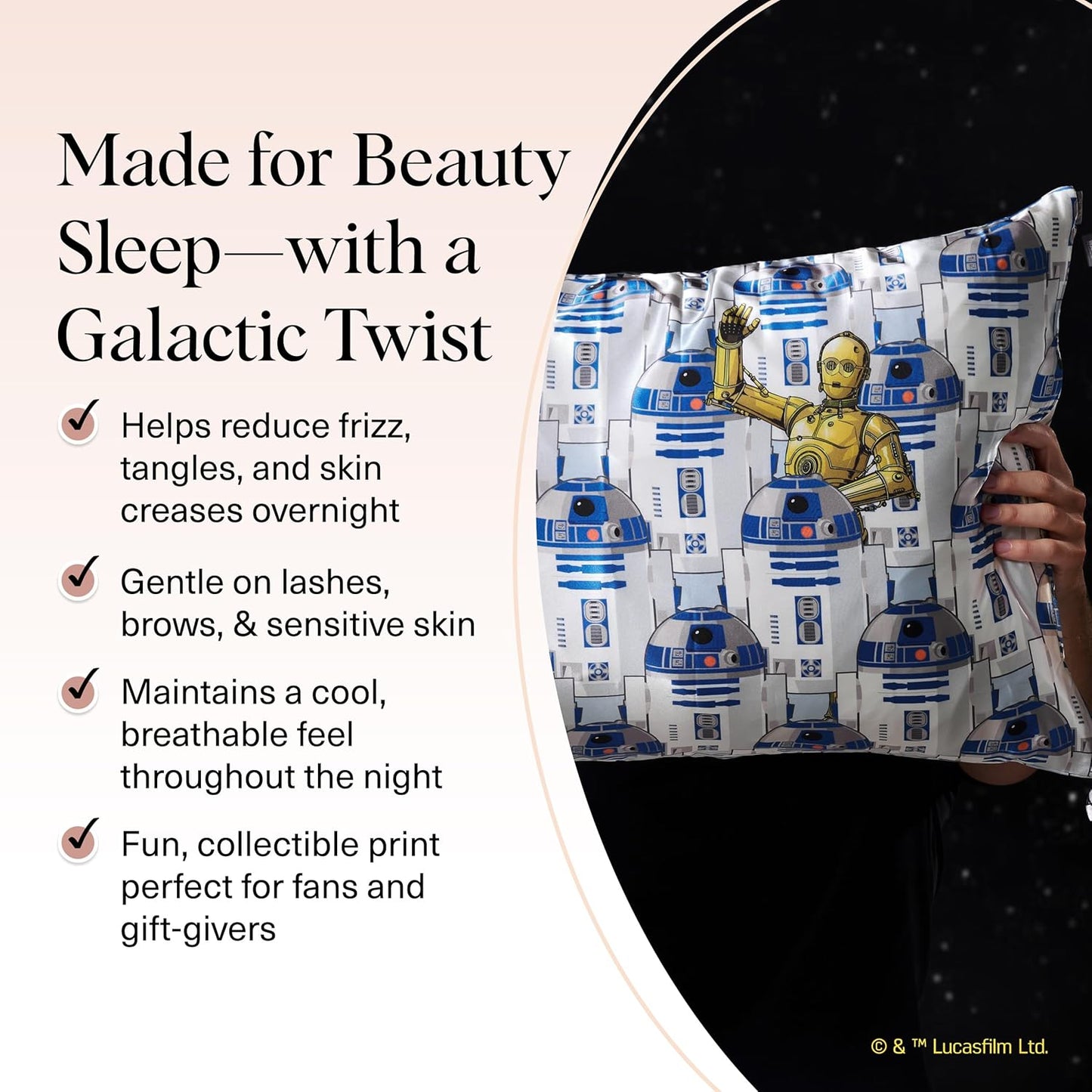 Kitsch x Star Wars R2-D2 & C-3PO Satin Pillowcase | Satin Pillowcase with Zipper, Better Than Silk Pillowcase | Frizz-Reducing Pillow Case for Hair & Skin Care, Cooling & Breathable - Standard