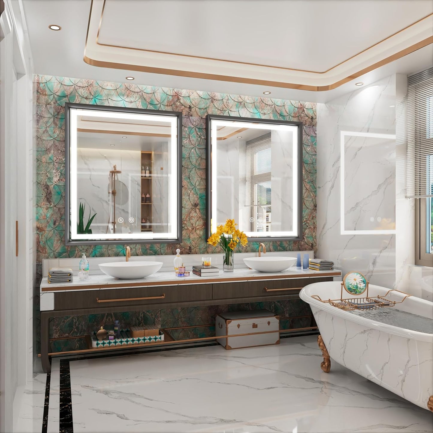 30x36 Inch LED Mirror for Bathroom, 3 Color Temperatures (3000K/4500K/6000K), Anti-Fog, Dimmable Lights, Memory Function, Matte Black Aluminum Frame