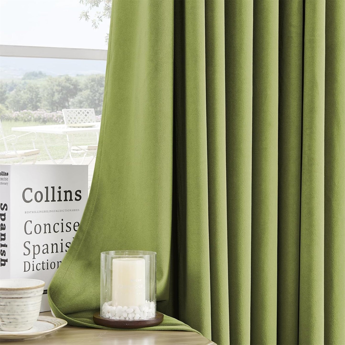 Joydeco Customized Curtains, 100% Blackout Curtains for Bedroom and Living Room, Heavy Duty Luxury Thermal Insulated Moss Green Velvet Curtains Rod Pocket & Back Tab 1 Panel, Custom Size