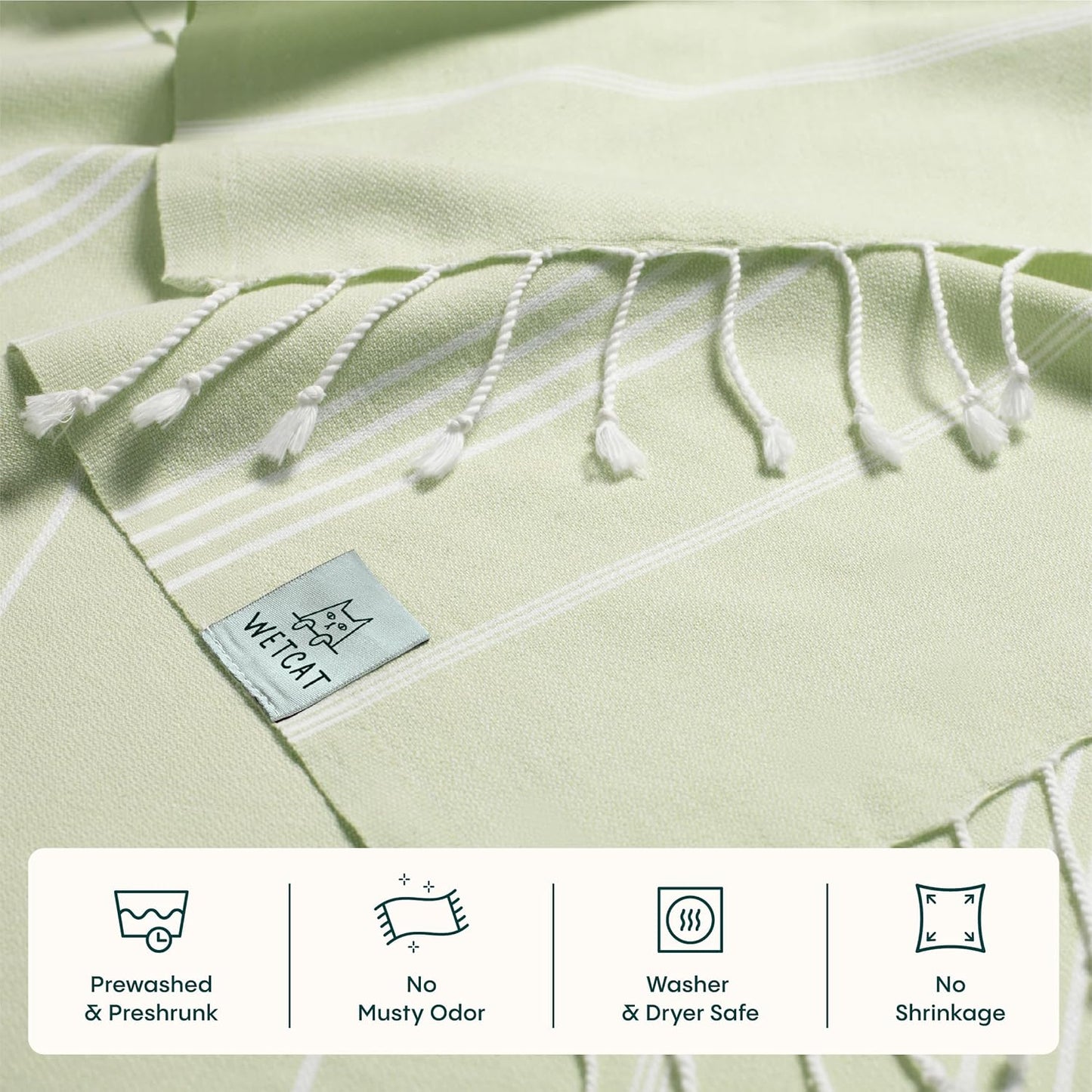 WETCAT Turkish Beach Towel Oversized (38"x71") 100% Turkish Cotton, Made in Turkey - Sand Free, Extra Large, Ultra Soft, Quick Drying, Compact & Lightweight for Travel - Seafoam Green