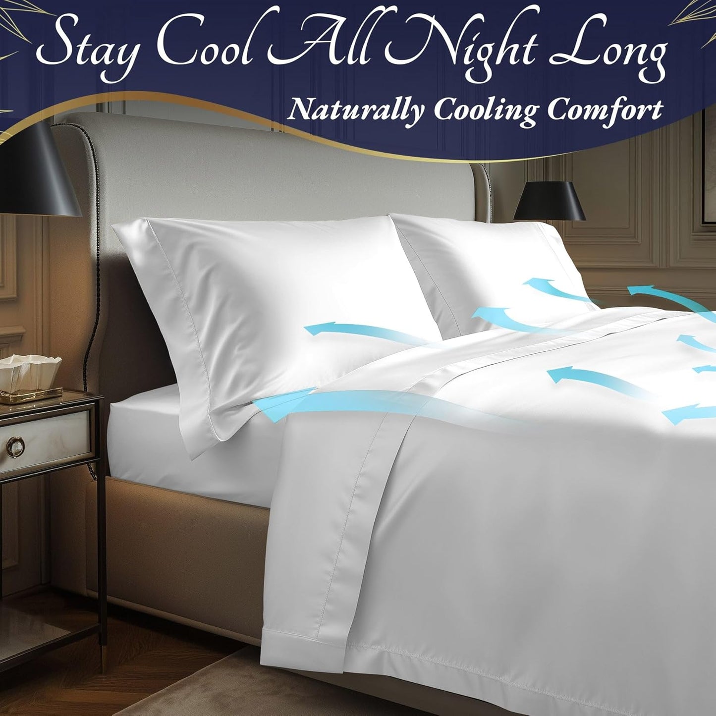DECOLURE 100% Viscose Derived from Bamboo Sheets Full Size 4pcs - Ultra Soft & Luxuriously Cooling, 17" Deep Pocket, Double Stitching, Perfect for Hot Sleepers - Full Bed Sheets (White)