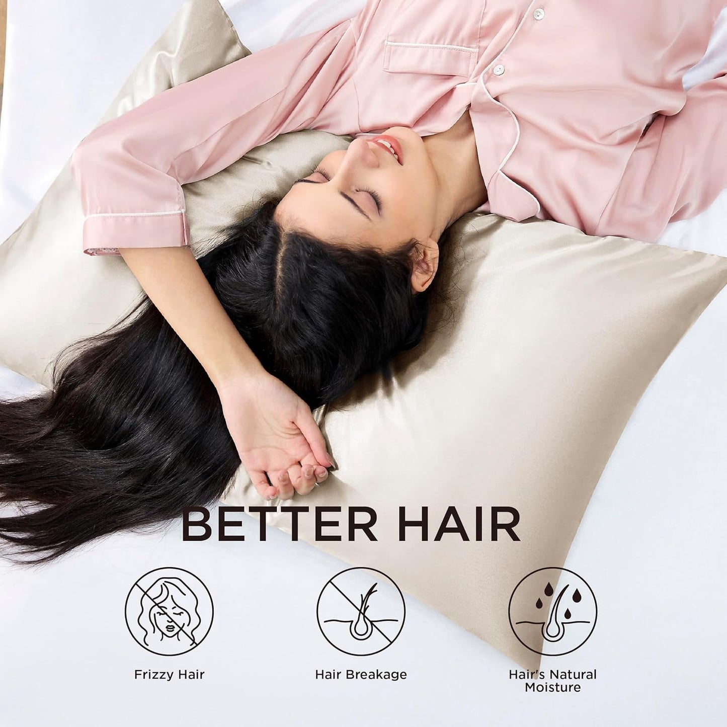 Bedsure Satin Pillowcase with Zipper, Similar to Silk Pillow Cases 2 Pack, Silky & Soft Satin Pillow Case Standard Size for Hair and Skin, Christmas Room Decor Gifts for Women Men, Beige, 20x26 Inches