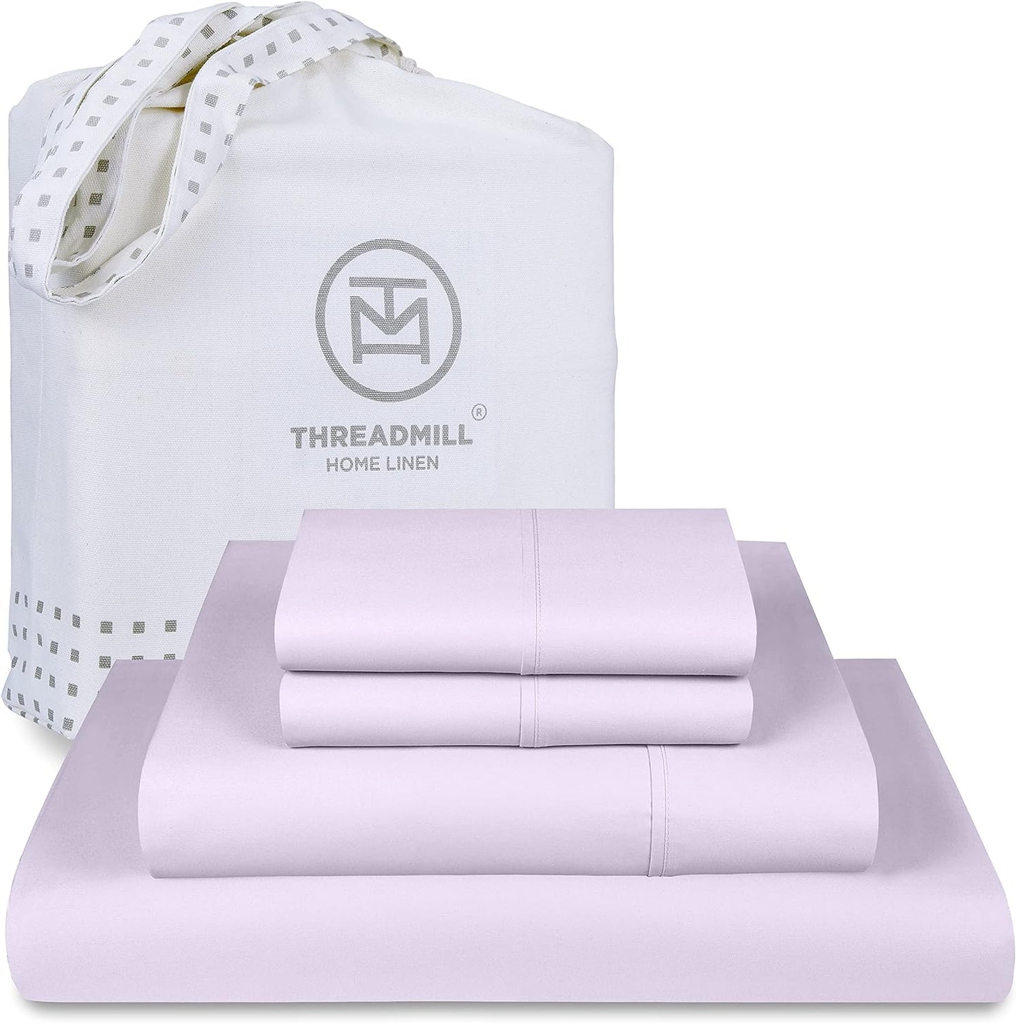 Threadmill Cotton Full Size Sheet Set, Deep Pocket, Fade Resistance, 500 Thread Count, Solid 4-Piece Bed Sheets for Full Size Mattress (1 Flat, 1 Fitted Sheet, 2 Pillow Covers), Lilac
