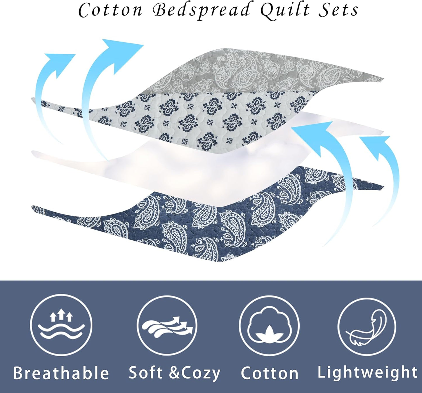 Quilt King Size,Cotton Bedding Set, Purple King Size Comforter, Luxury Striped Bed Set, Reversible Bedspread All Seasons,Lightweight Soft 3 Piece