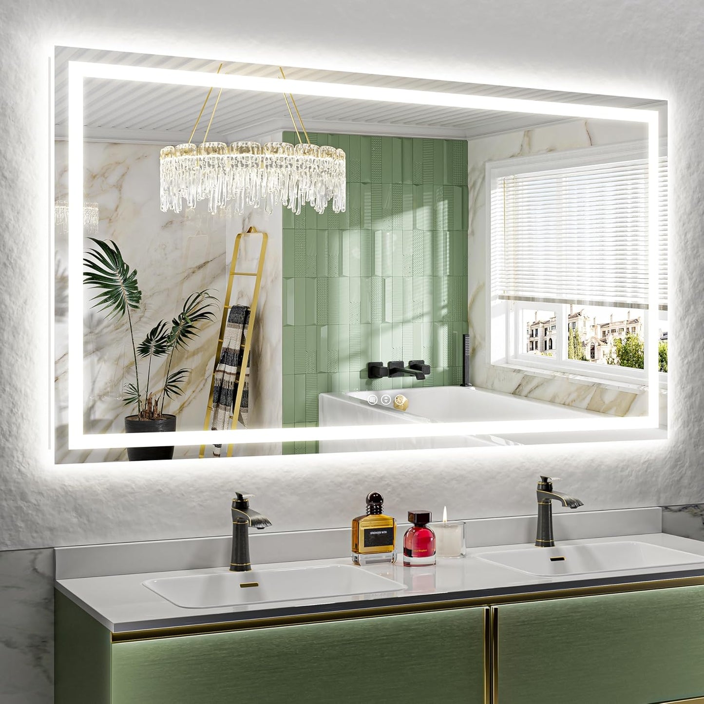 72x40 Inch LED Bathroom Mirror with Lights Front and Backlit Lighted Vanity Mirror for Bathroom Wall with 3 Colors Dimmable Anti-Fog Memory Shatter-Proof IP54 Waterproof Horizontal/Vertical