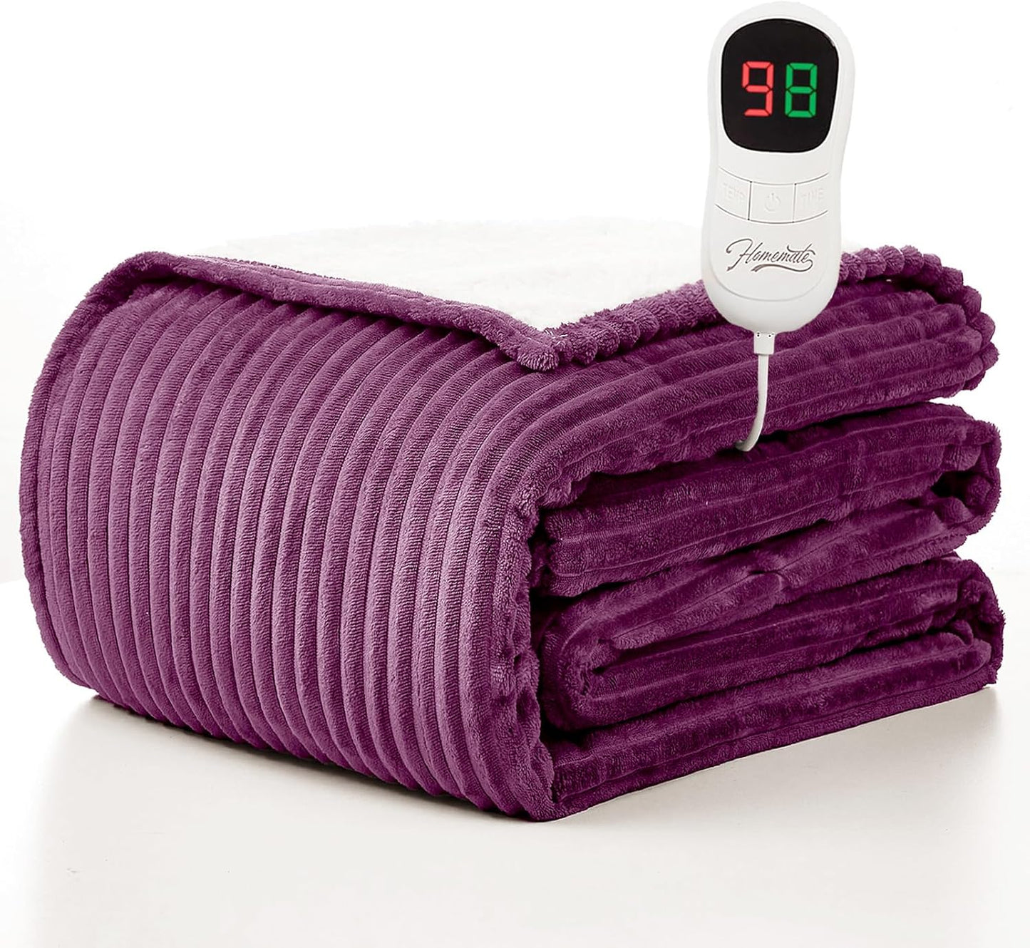 Homemate Electric Heated Blanket Twin Size - 62"x84" Heating Blanket Twin Size 1/2/4/6/8 Hours Auto-Off 10 Heat Level Over-Heat Protection Soft Flannel Sherpa ETL Certification