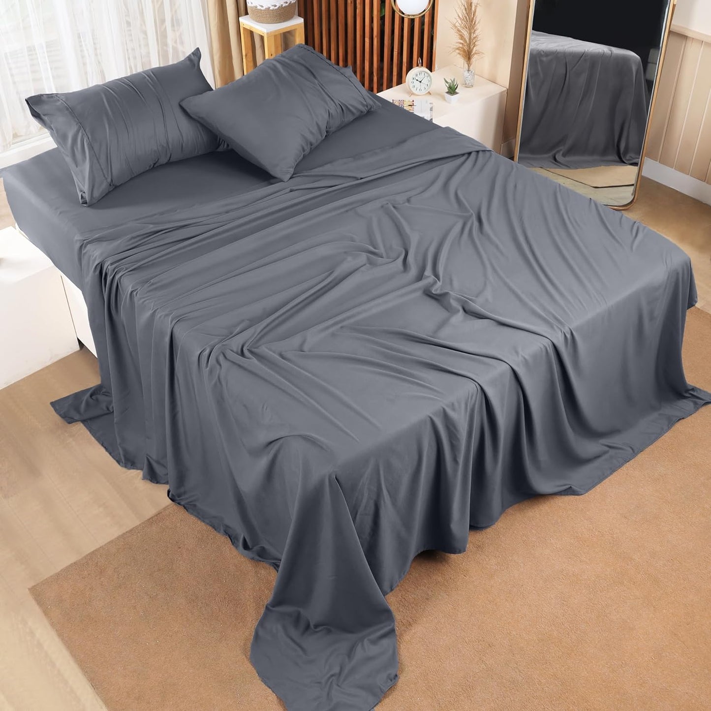 Utopia Bedding King Bed Sheets Set - Pack of 8 Sheet Sets - Perfect for Spa, Hotel, & Guest Bedroom - Brushed Microfiber - Shrinkage and Fade Resistant - Easy Care (Grey)