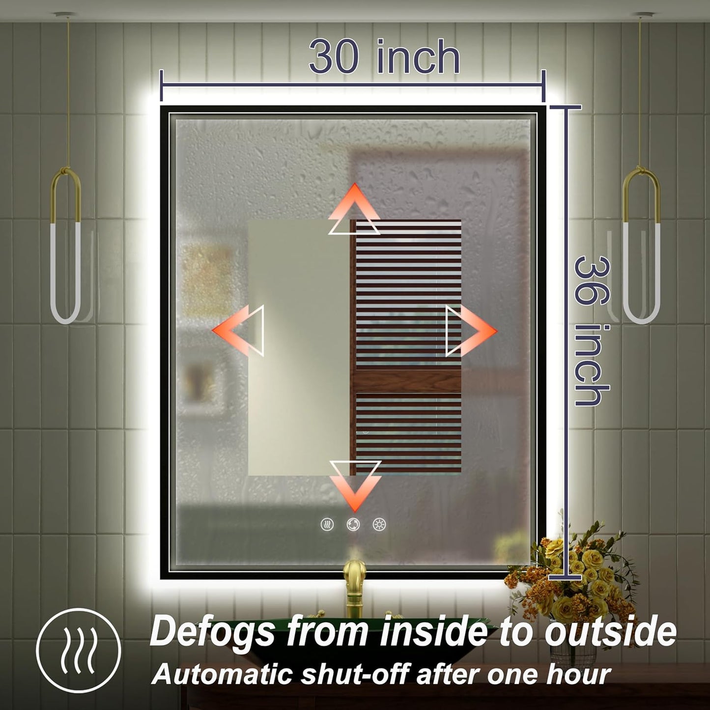 30x36 Inch Black LED Bathroom Mirror with Front and Back Lights, 3000K/4500K/6000K, Wall Mounted Framed Lighted Bathroom Vanity Mirror, Stepless Dimmable, Anti-Fog, Horizontal/Vertical