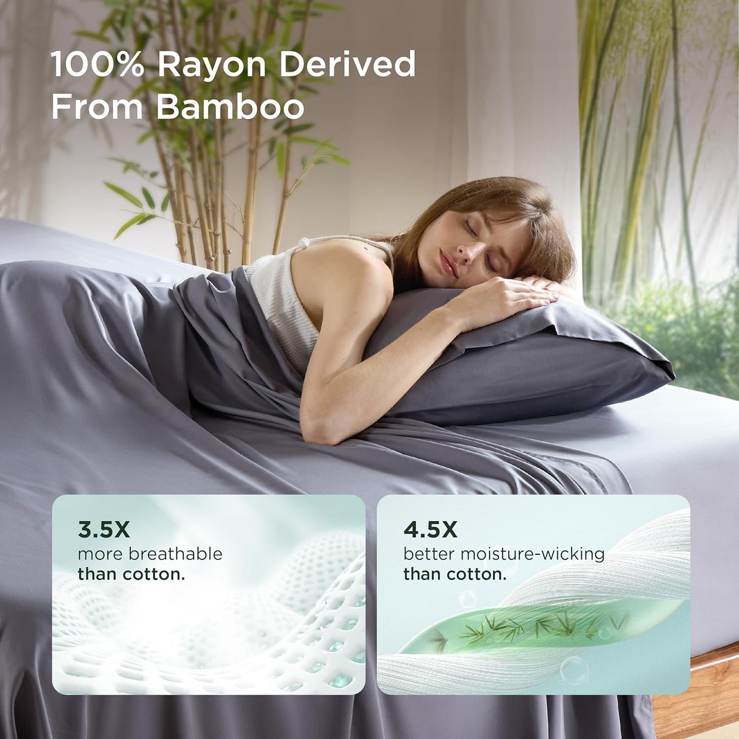 Bedsure King Size Pillow Cases Set of 2, Cooling Pillow Cases King, Rayon Derived from Bamboo Dark Grey Pillowcases, Breathable & Silky Soft Bedding Pillow Covers with Envelope Closure, 20x36 Inches