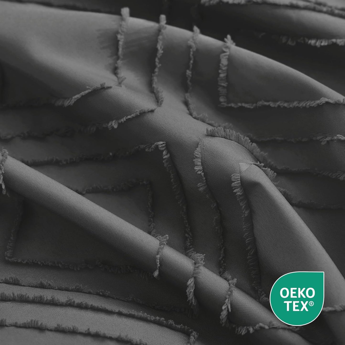 JELLYMONI Duvet Cover King Size Dark Grey - 3PCS Boho Duvet Cover Set Plaid Polyester Tufted Bohemian Jacquard Knit Textured Comforter Cover 104×90in Rhombic Geometric Pattern Zipper Corner Tie