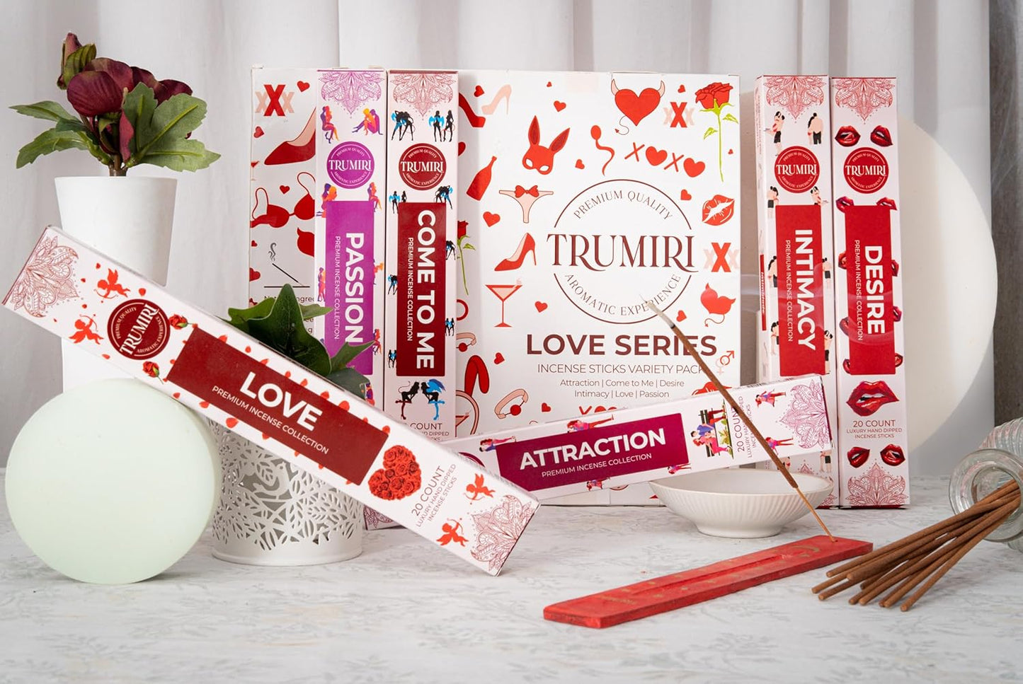 Trumiri Incense Sticks - Love Spell - Total 120 Insence-Sticks (20 Insense x 6 Incents) - Incienso Inscents-Sticks for Spell to Rekindle Call Attract New Fire of Love + Incense Holder