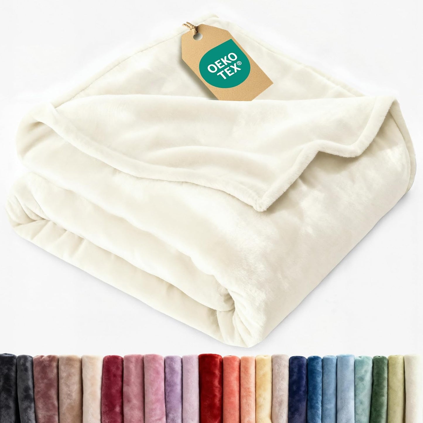 Ultra Soft Fleece Blanket Twin Size - Flannel Fleece Luxury Twin Blanket - Lightweight for Couch Bed Chair - Thick, Warm and Breathable - All Season Cozy Fuzzy, Anti-Static Microplush Bedding, Ivory