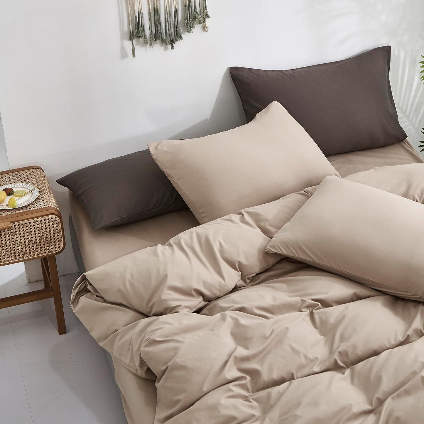 KAREVER Taupe Comforter Queen Khaki Bedding Set Women Soft Dark Champagne Bedding Set Men Breathable Cream Coffee Comforter Set Queen