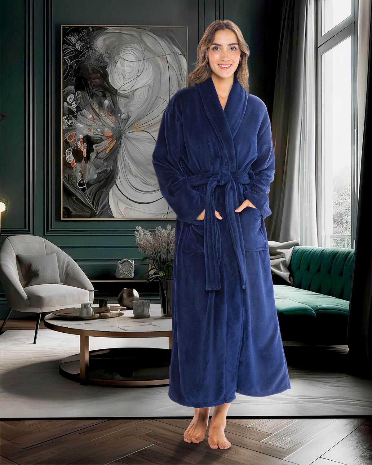 Alexander Del Rossa Plush Robe for Women, Long Fleece Winter Bath Robe, Plus Size