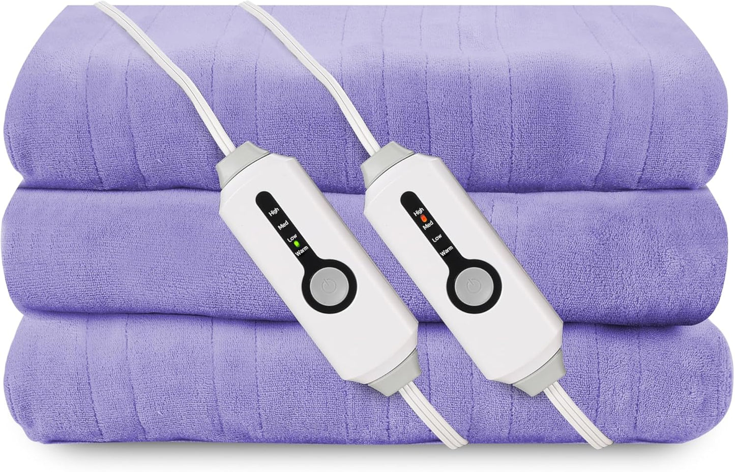 Electric Heated Blanket 90"x100" King Size, Soft Coral Fleece, Dual Controllers with 4 Heating Levels and 10 Hours Auto-Off, Machine Washable, Cozy Plush Fabric for Home, Light Purple