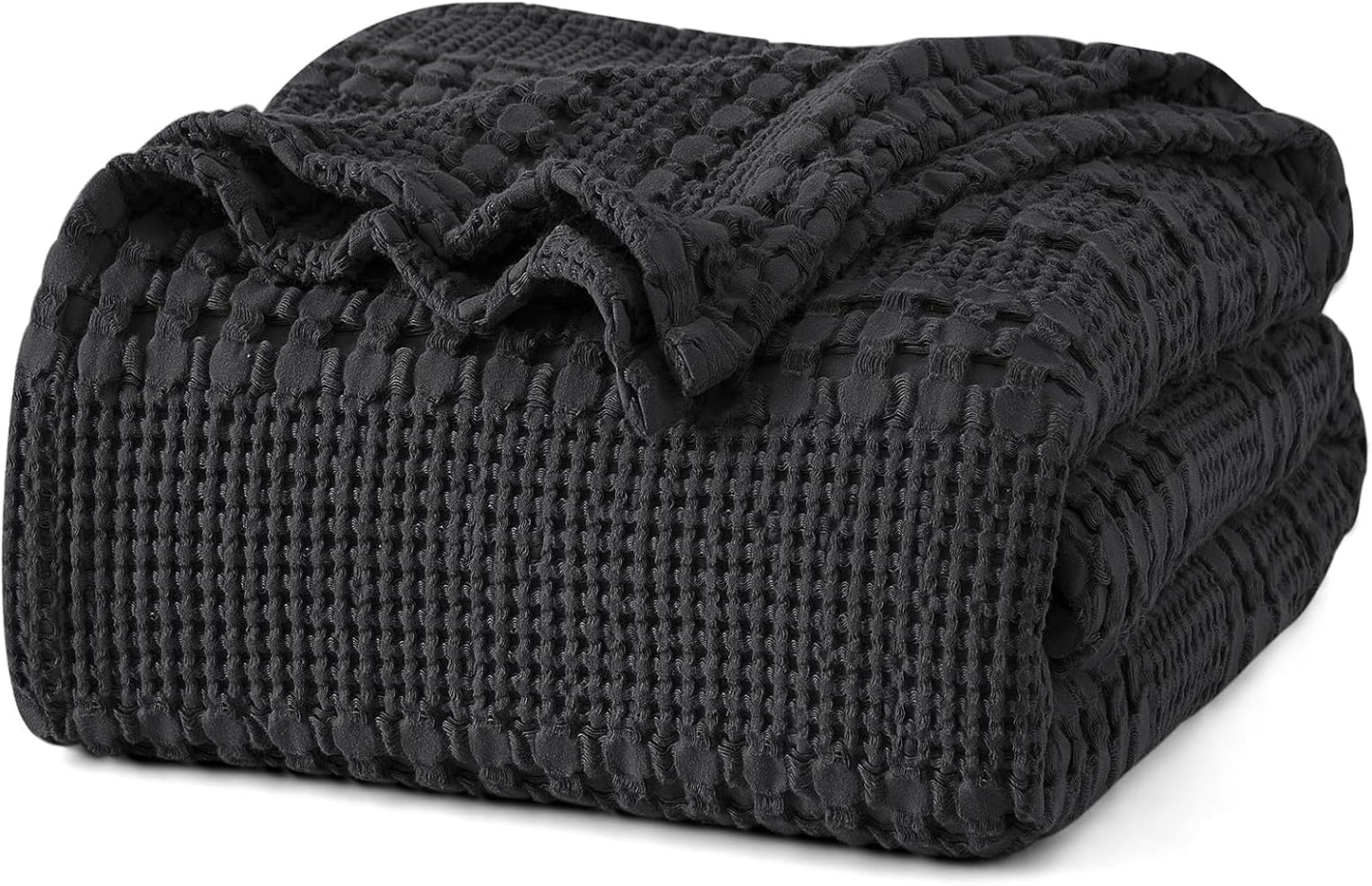 PHF 100% Cotton Waffle Weave Blanket Twin Size for Bed, Soft Lightweight & Breathable, All-Season Comfort, Luxury Aesthetic Woven Bedding for Home Decor, 66"x90", Black