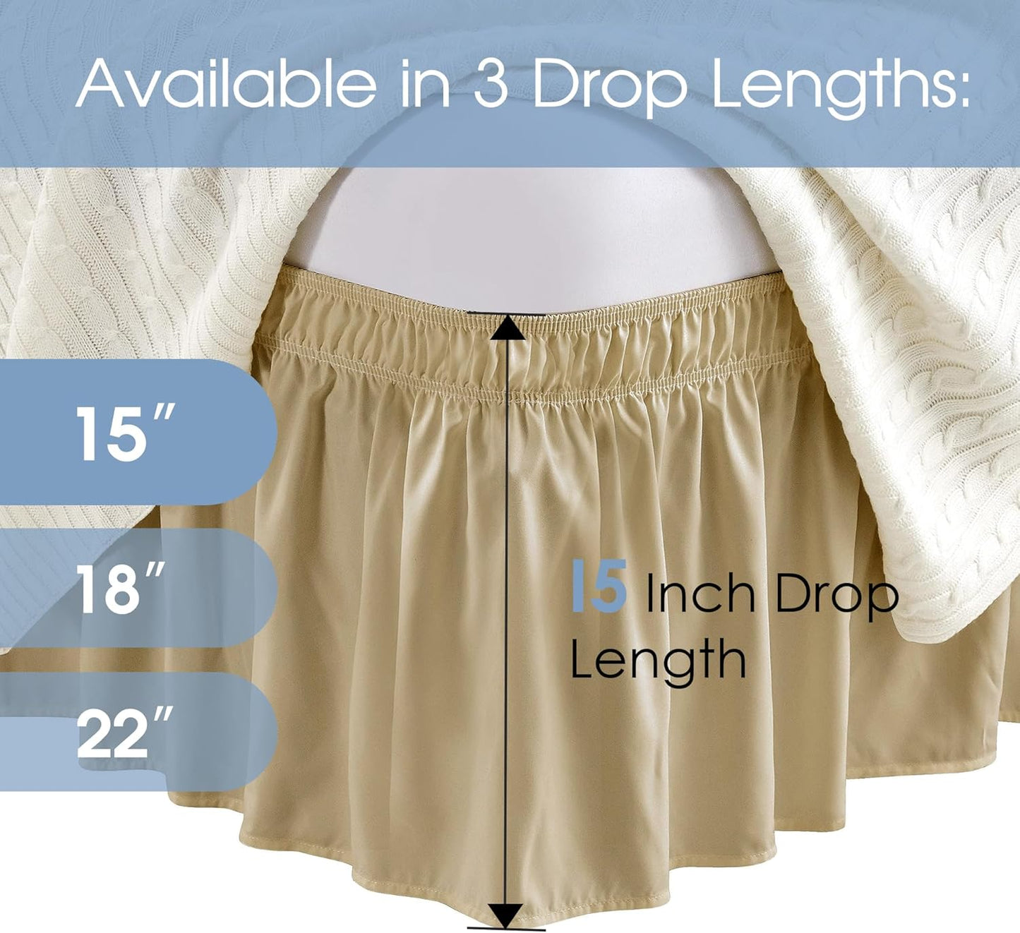 FreshCulture King Bed Skirt, Dust Ruffle for King Size Bed, Easy Fit with 15-Inch Tailored Drop, Elastic Wrap Around Bed Skirt King Size, Hotel Quality Bed Skirts for Adjustable Bed (Beige)