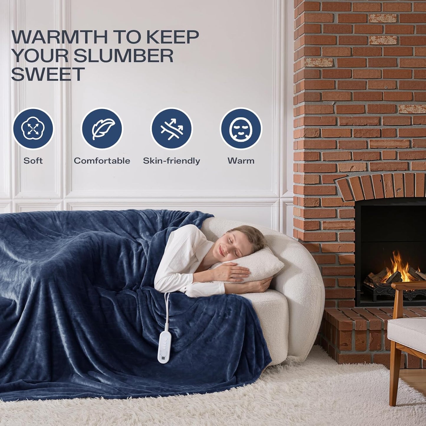 Heated Blanket Twin Size, Electric Blanket with 1-10 hrs Timer Auto-Off & 8 Heating Levels, Double-Layer Flannel Heating Blanket with ETL Certification Machine Washable (62”x 84”, Navy Blue)