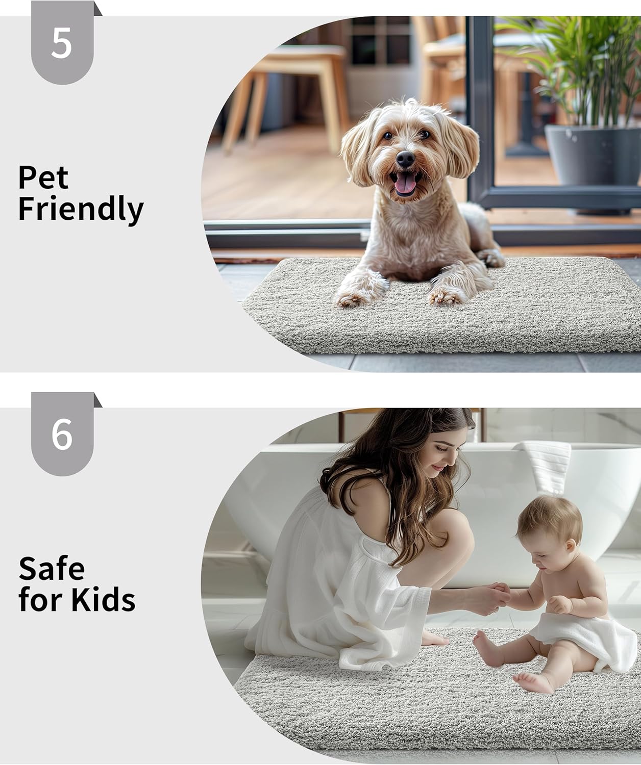 Gray Bathroom Rug 24x36 Non Slip Fluffy Bath Mat for Bathroom Floor Washable Plush Luxury Bath Rug for Tub Soft Shaggy Absorbent Shower Sink Mat