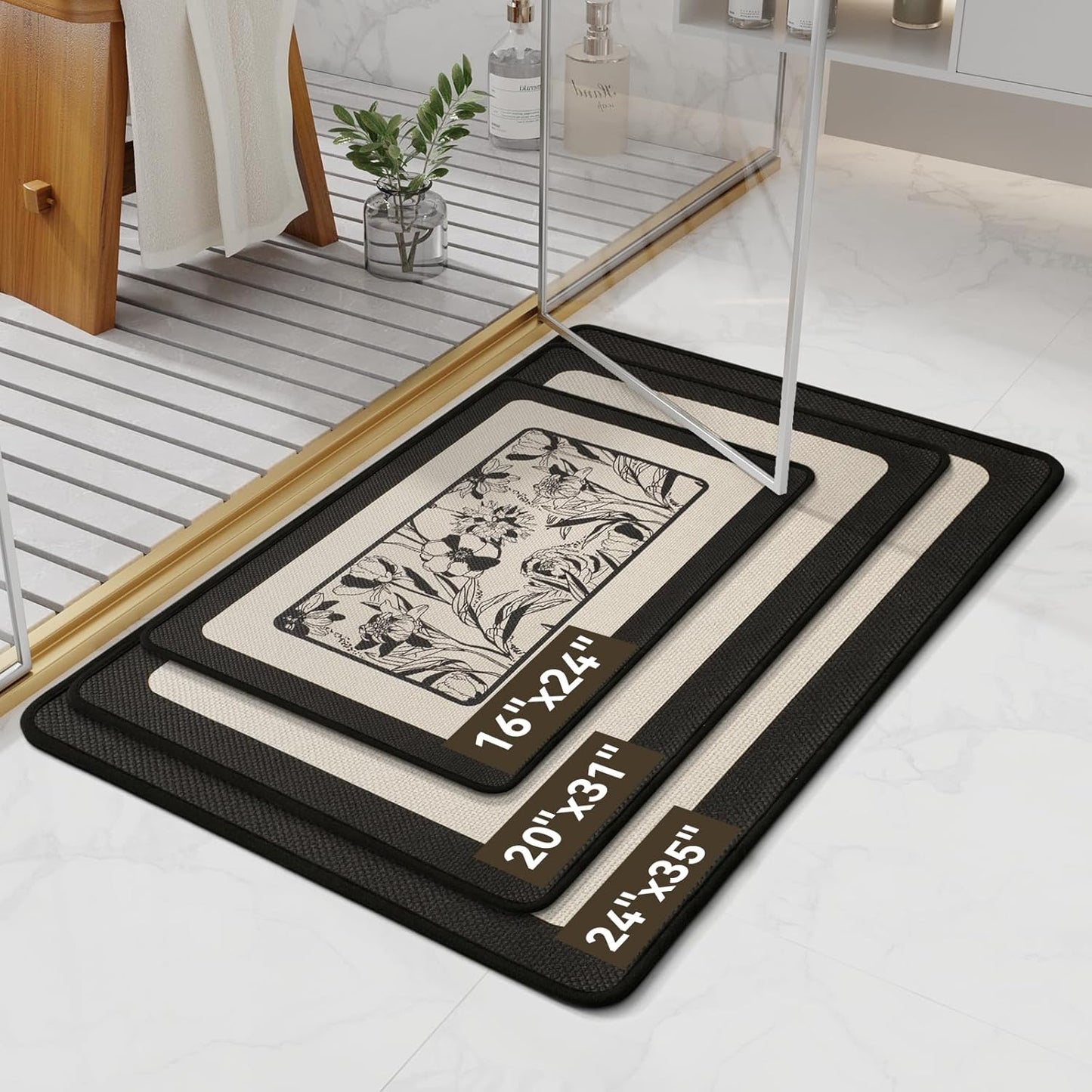 Bathroom Rugs, Ultra Thin Bath Mat Fit Under Door Super Absorbent Non Slip Quick Dry Bath Mat, Rubber Backing Shower Mat Outside Shower