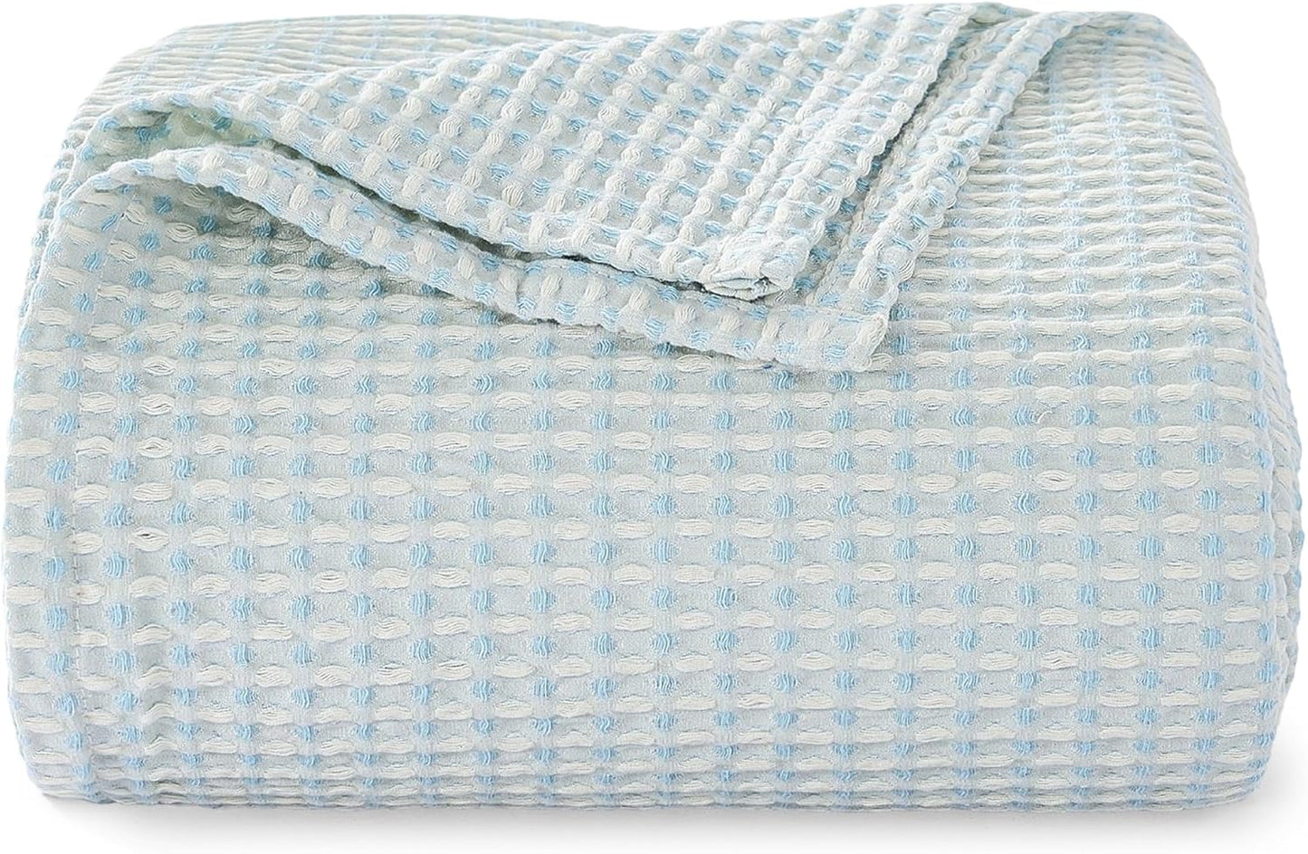 EGOHOME 100% Cotton Waffle Blanket Twin Size for Bed-Breathable and Lightweight,Soft Dual-Tone Textured Jacquard Waffle Weave Blankets for All-Seasons,Angel Falls Blue,60 x 80 Inches