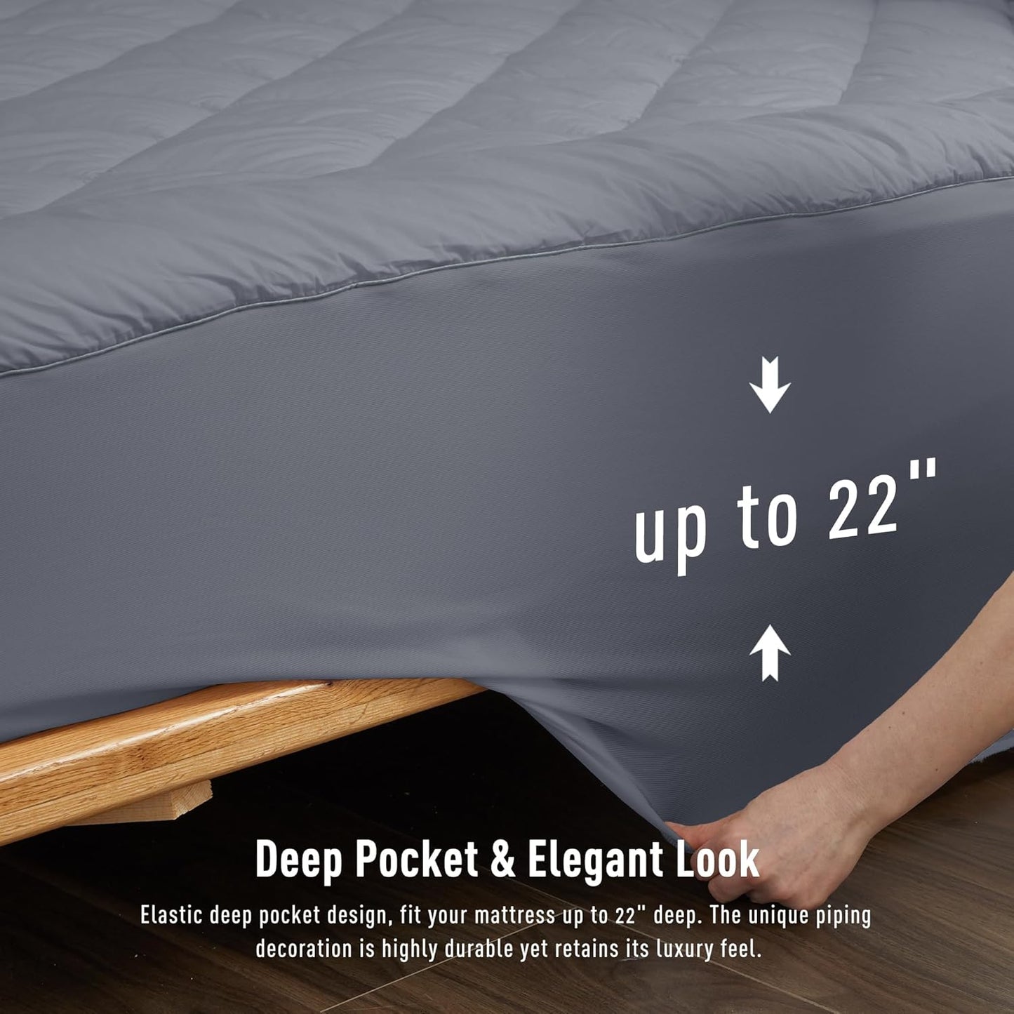 Queen Size Mattress Pad Cotton Top Mattress Cover Quilted Fitted Mattress Protector with 18-22" Deep Pocket Down Alternative Fill Noiseless & Breathable (Queen, Dark Grey)