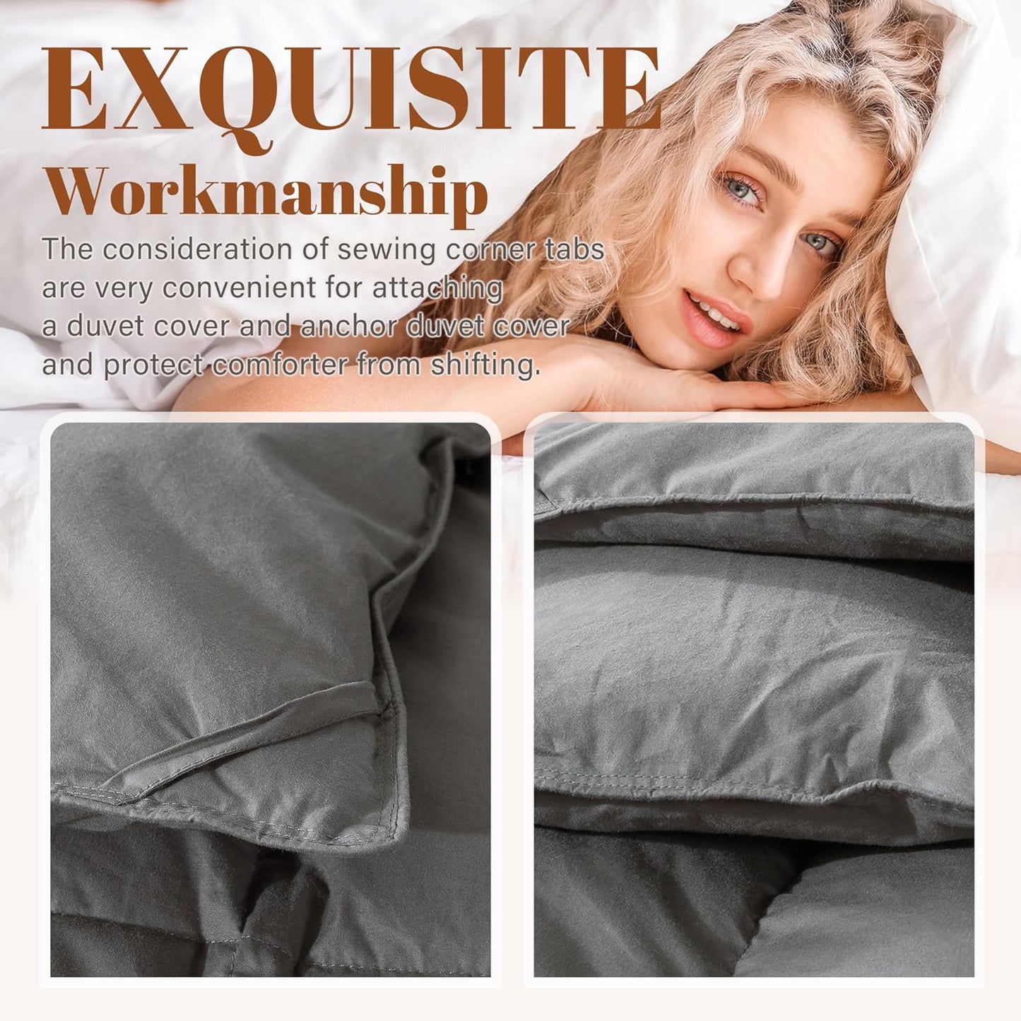 Cosybay Heavyweight Twin Size Feather Down Fiber Comforter - Grey Thicker Winter Duvet Insert, Ultra Soft 100% Cotton Cover, Luxury Hotel Bedding with Corner Tabs, 68"x90"