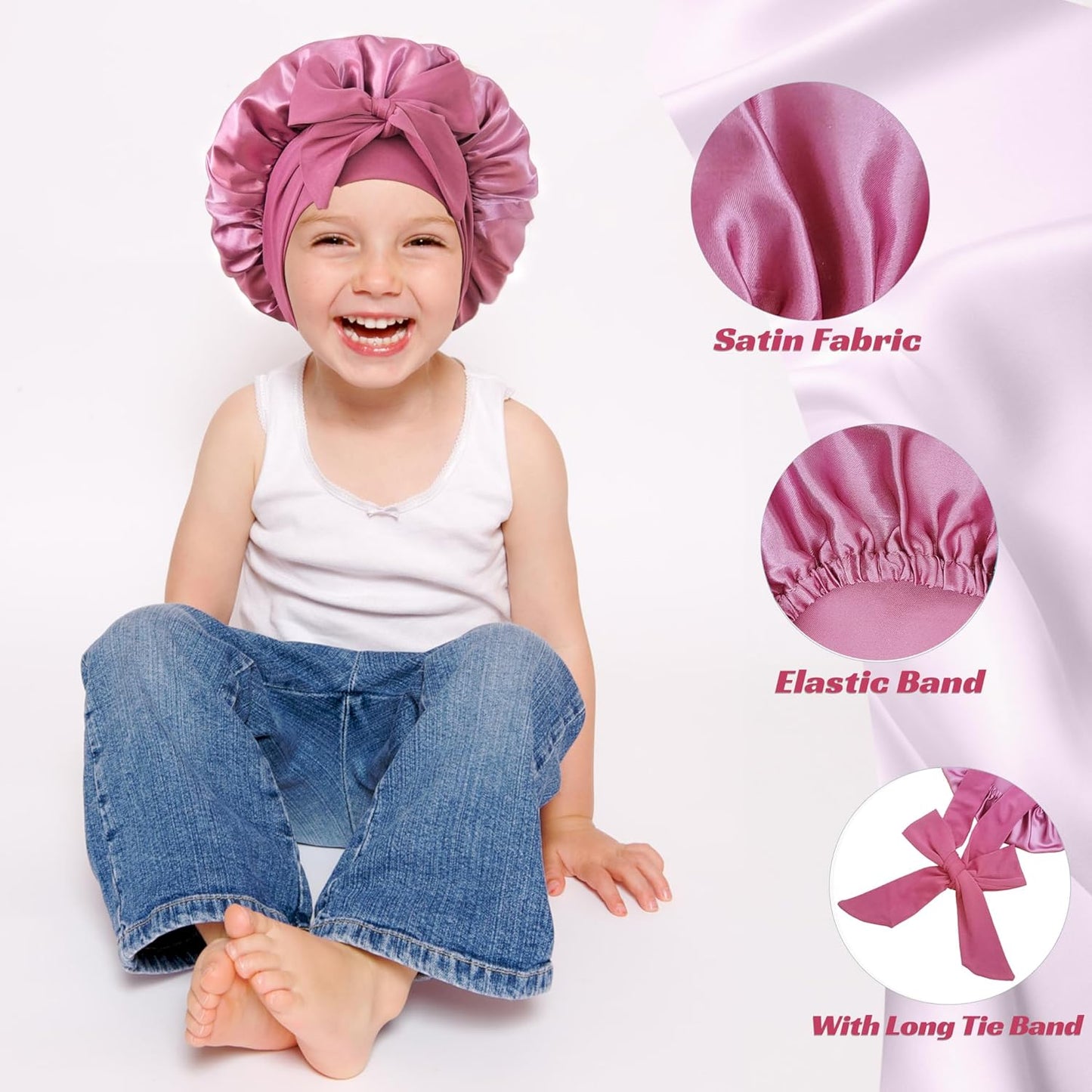 2 PCS Kids Bonnets for Girls, Silk Bonnet for Kids, Satin Bonnet for Sleeping, Baby Toddler Tie Bonnet Sleep Cap