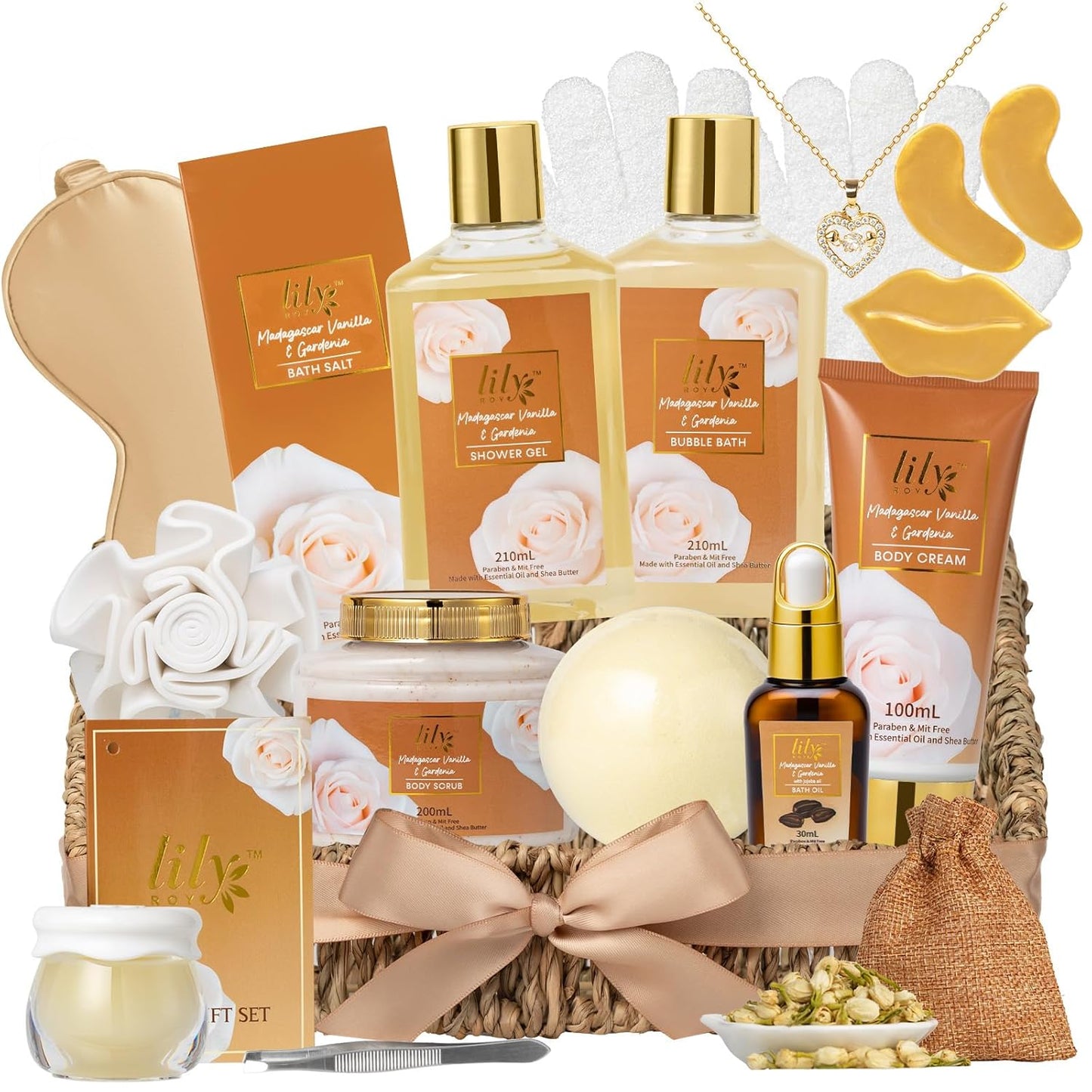 Christmas Gifts for Women - 18Pcs Vanilla Bath and Body Gift Basket Set for Women Spa Gift Baskets Spa Kit | Perfect Gifts for Valentines, Mothers Day, Birthday Gifts, Self Skin Care Gift Sets for Her