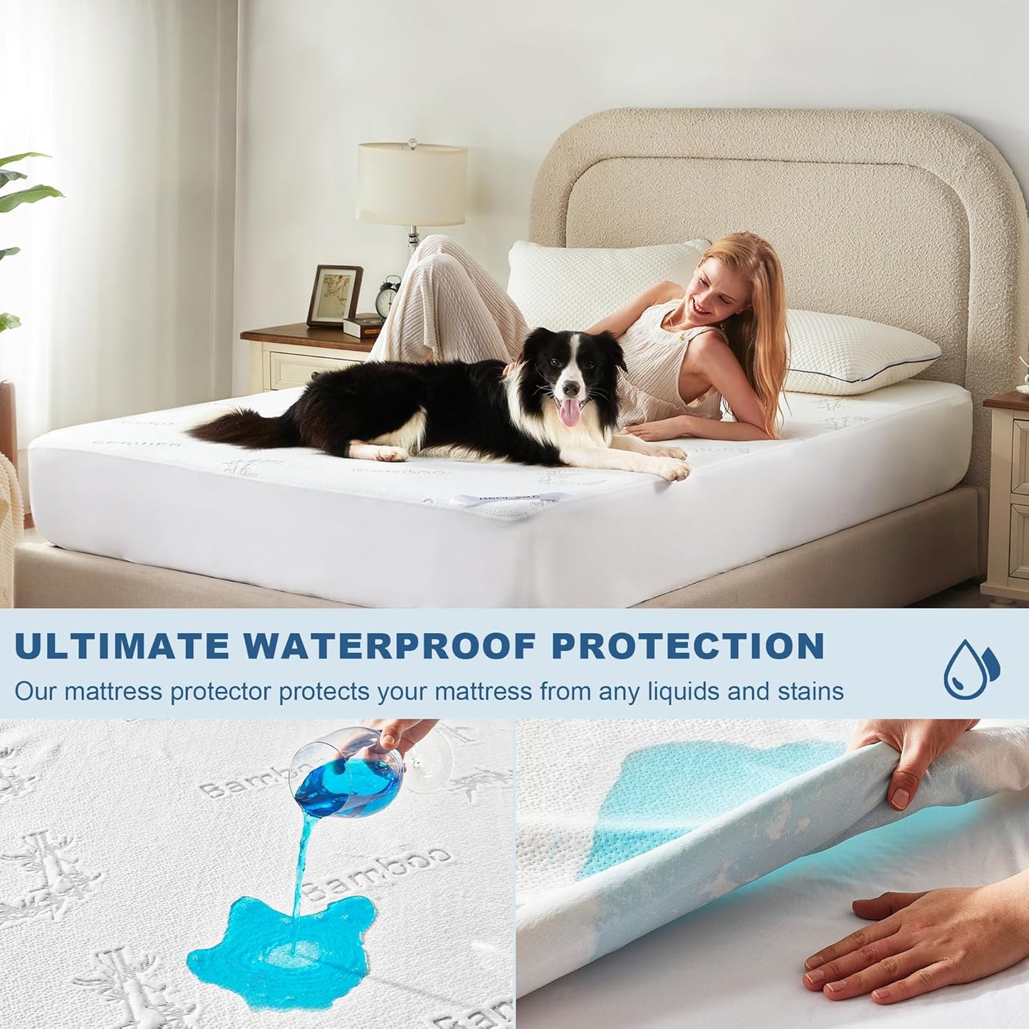 BEDLORE Full Size Waterproof Mattress Protector Viscose Derived from Bamboo, Soft Mattress Cover Fitted with Deep Pocket 6"-15", Breathable & Cooling Noiseless Mattress Pad, Machine Washable(White)