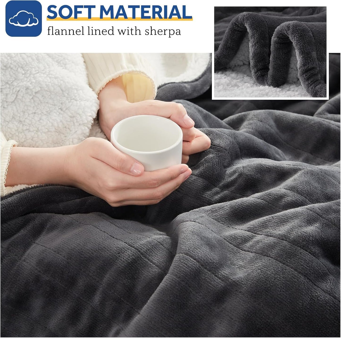 SEALY Heated Throw Blanket, Flannel & Sherpa Reversible Electric Throw with 6 Heating Levels & 2-10 Hours Auto Shut Off, Machine Washable, 50x60 Inch, Dark Grey