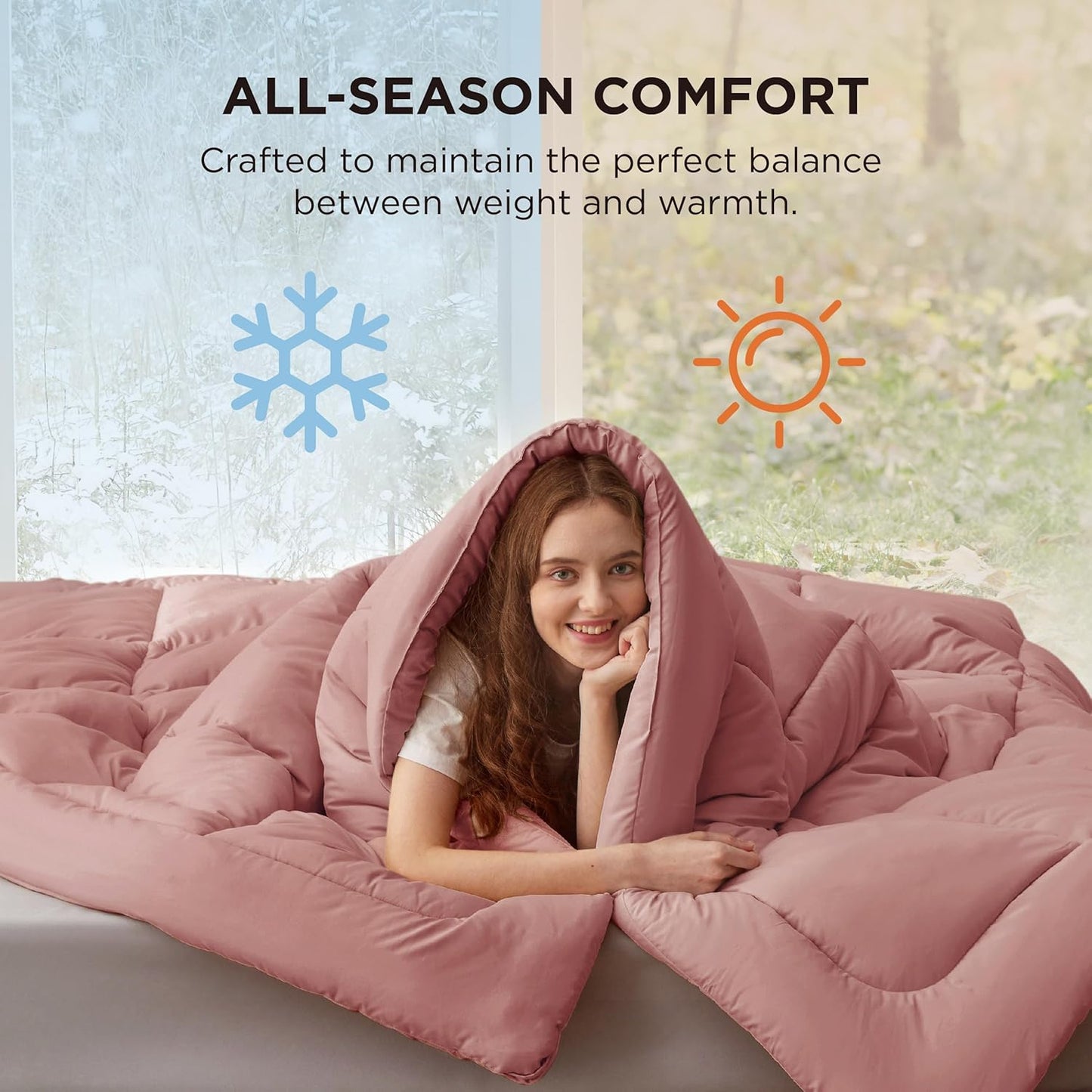 Bedsure Comforter Duvet Insert - Quilted Comforters Twin Size, All Season Duvet, GentleSoft Down Alternative Bedding, with 8 Tabs, Gifts for Women/Men, Dusty Pink, Twin 88 x 68 Inches