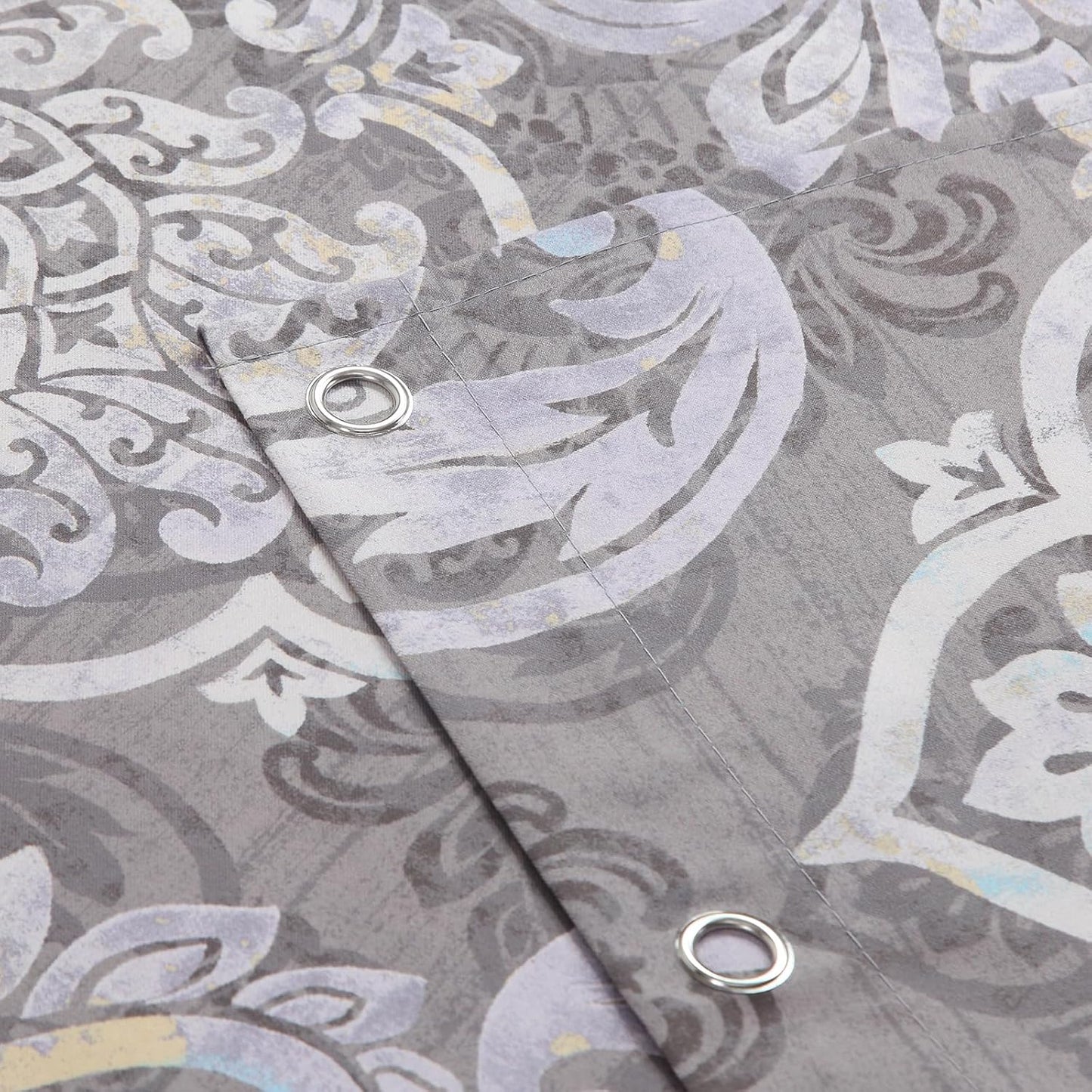 90 Inch Extra Long Shower Curtain, Gray Bath Curtain with Purple Baroque Medallions, Waterproof Hotel Quality Fabric, 72" W x 90" H