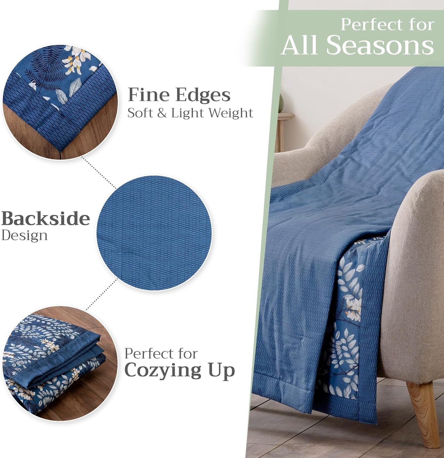 Maison d' Hermine Throw Blanket for Couch Lightweight Soft Warm Breathable Cotton Throw Blankets for Bed Girls Boys Women Men Gifts Sofa Travel Living Room Chair Bedding (50"x60", Feuillage)