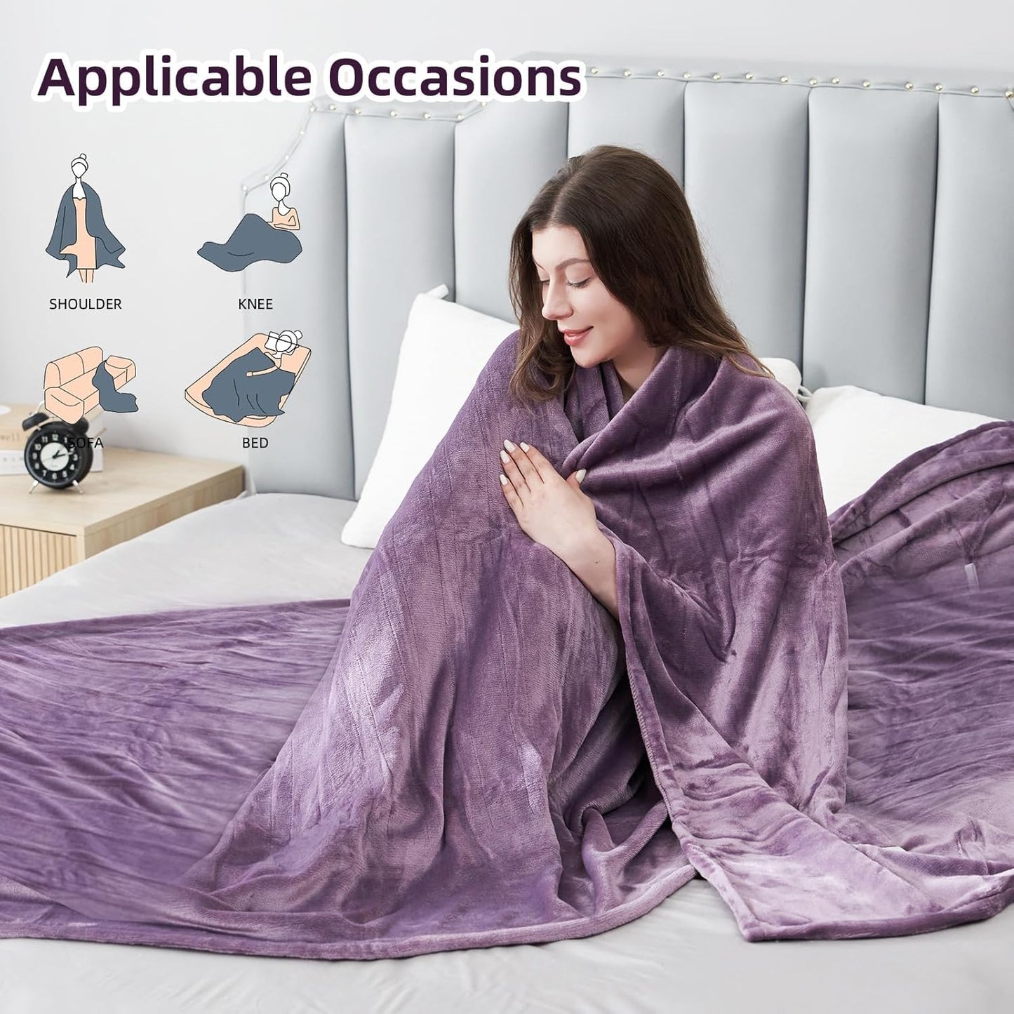 Electric Heated Blanket Full Size 72"x 84", Super Cozy Soft with 6 Heat Levels & 10 Hours Auto of, Quick Heating for Bedroom Living Room Machine Washable, Purple