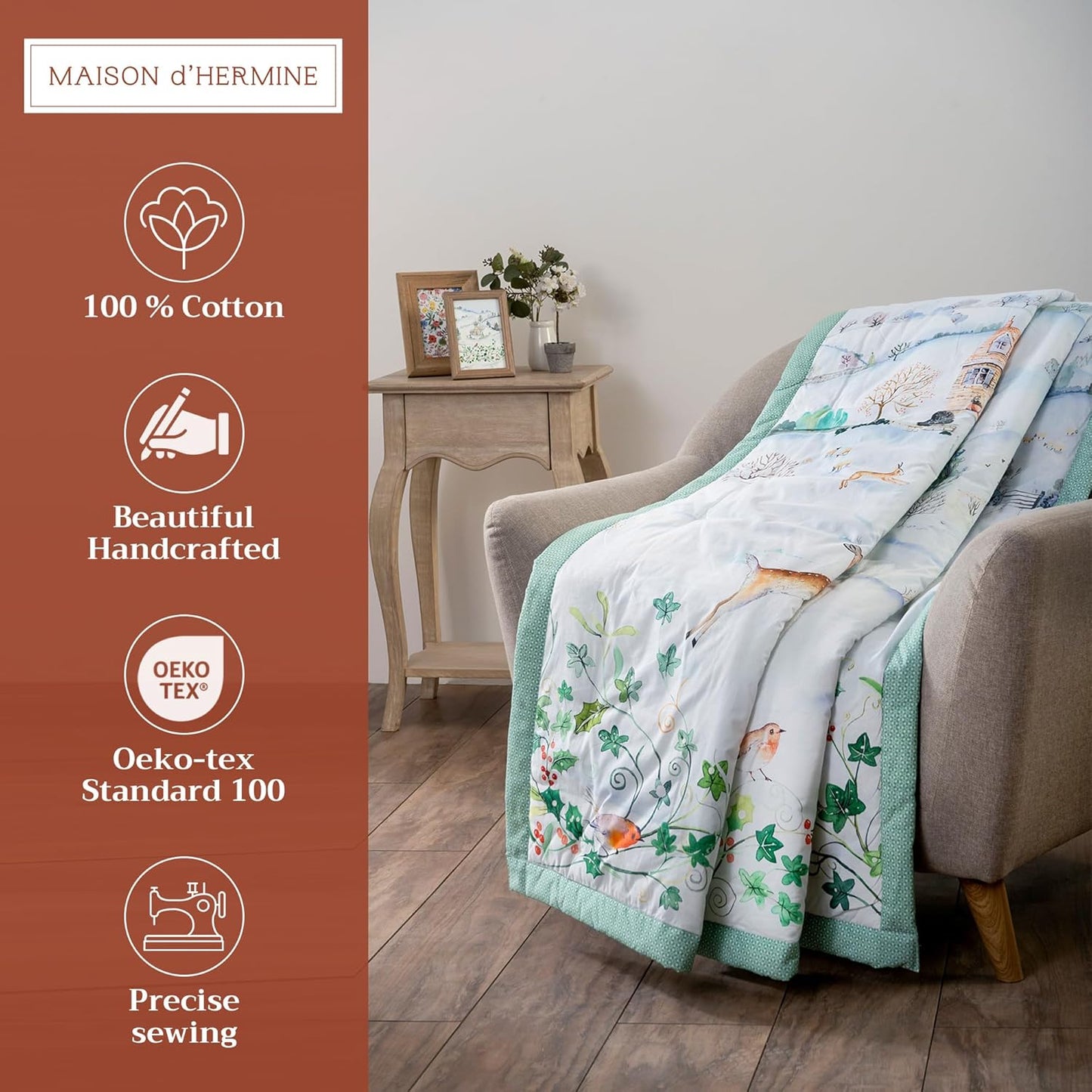 Maison d' Hermine Throw Blanket for Couch Lightweight Soft Warm Breathable Cotton Throw Blankets for Bed Girls Boys Women Men Gifts Sofa Travel Living Room Chair Bedding (50"x60", Snowy World)