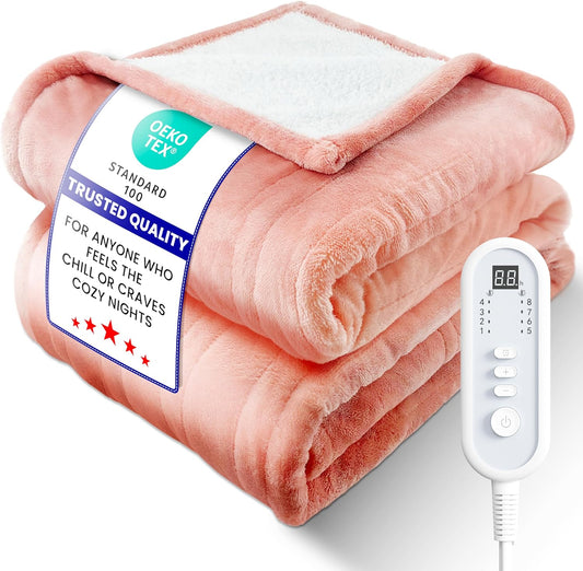 Electric Heated Blanket Twin, Ultra‑Cozy Premium Flannel & Sherpa, Even Heat Distribution & Stable Temp, 1–10H Auto‑Off, 8 Temps (86–125.6°F), Overheat Protection, Ideal Gifts for Grandma