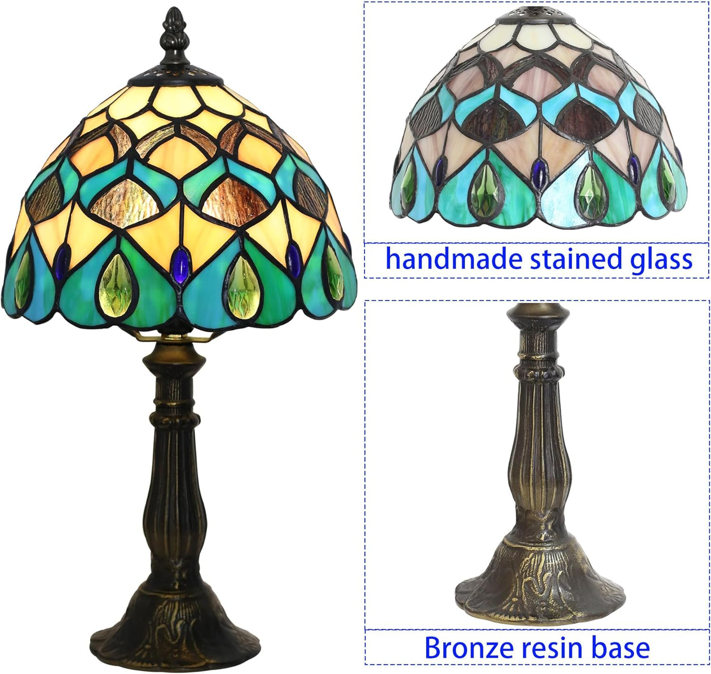 Tiffany lamp 8-inch Stained Glass lamp Suitable for use on Bedroom nightstands and can Also be Used as a Small Reading lamp in Living Rooms and Home Offices