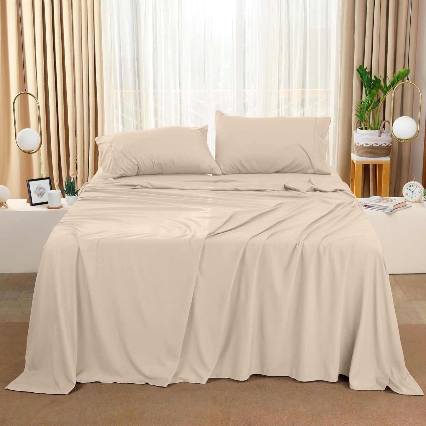 Utopia Bedding King Sheet Set – 4 Piece Bed Sheets for King Size Bed, Soft and Breathable Microfiber, Includes 1 Fitted Sheet, 1 Flat Sheet and 2 Pillowcases (Beige)
