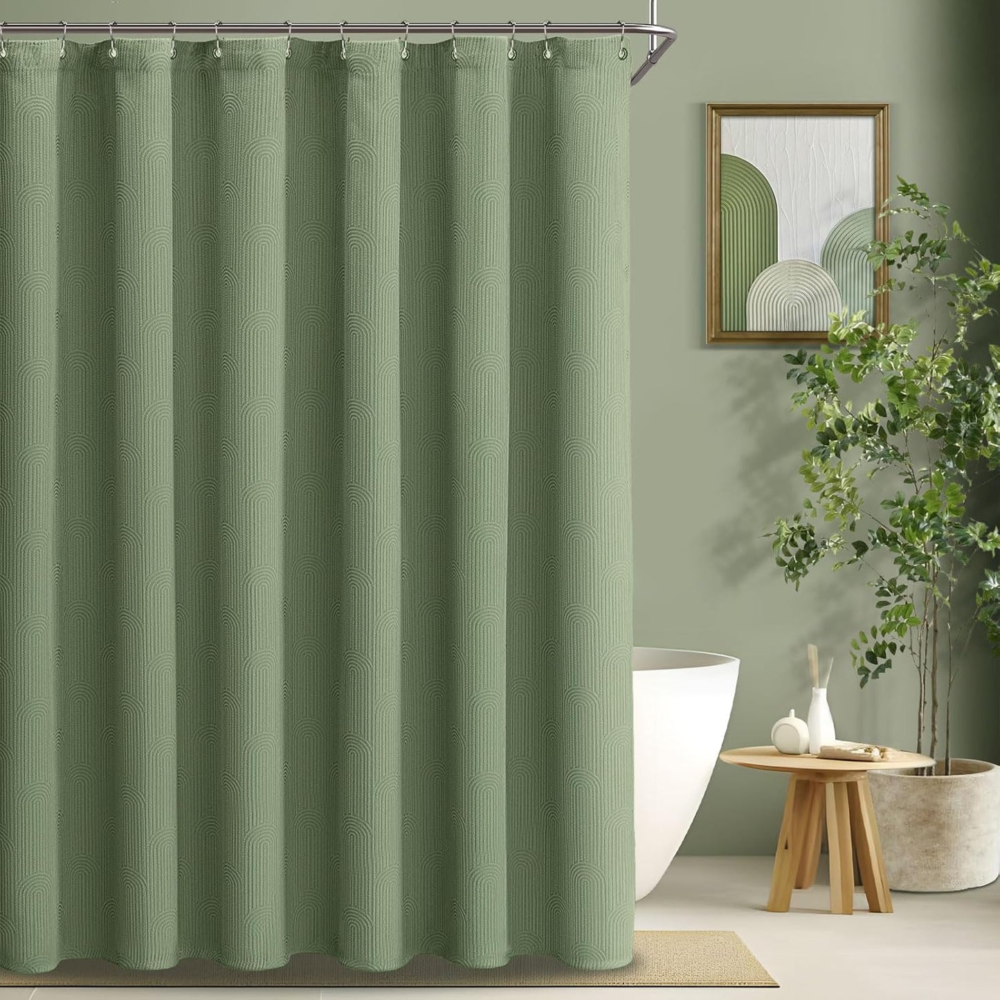 Awellife Sage Green Shower Curtains for Bathroom Cotton Fabric Touch Bohemian Mid Century Boho Minimalist Arch 78" L X 72" W
