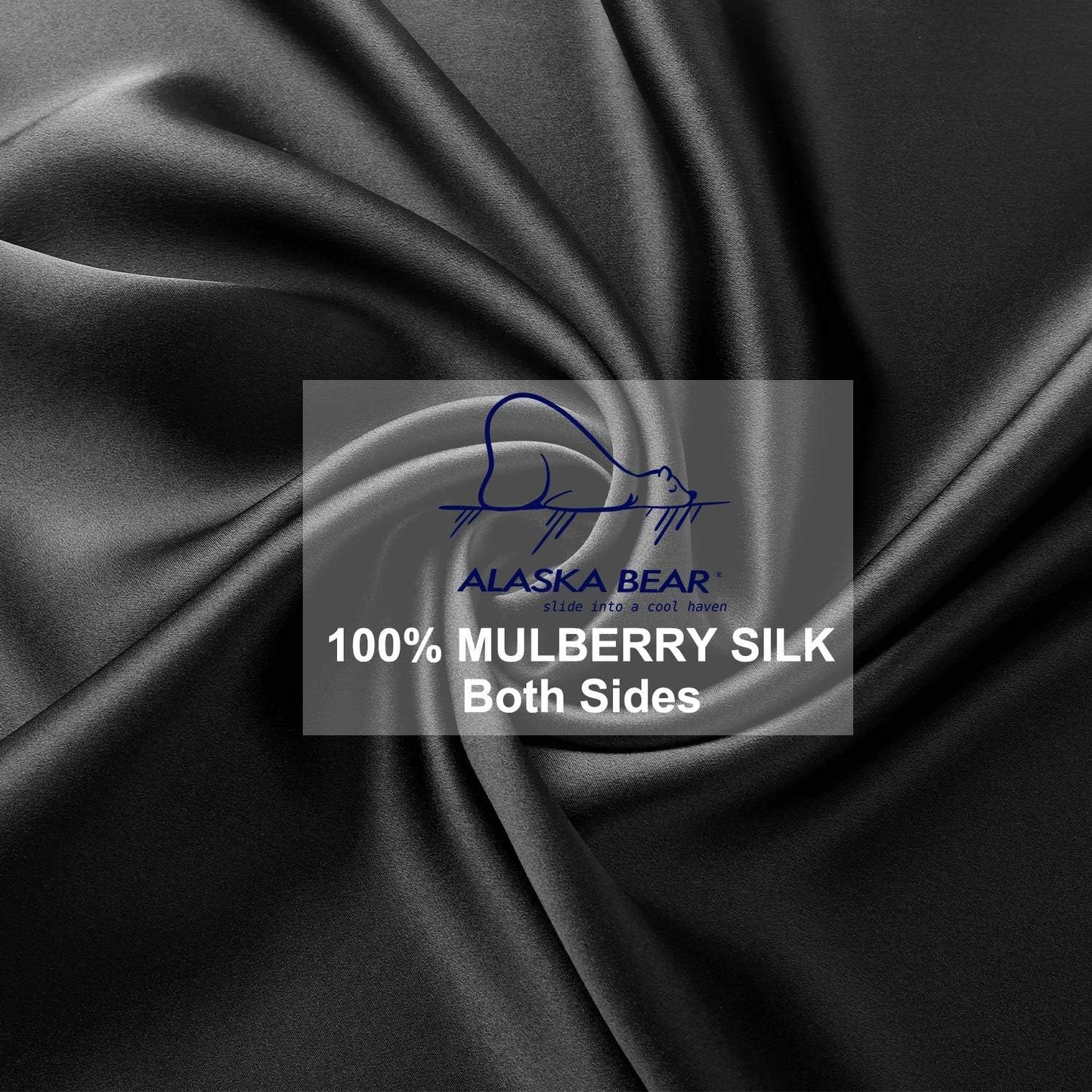 ALASKA BEAR Silk Pillowcase for Hair and Skin Beauty Sleep 100 Real Mulberry Silk Anti-Aging Pillow Slip Case Cover Standard Size with Zipper (1pc, Black)