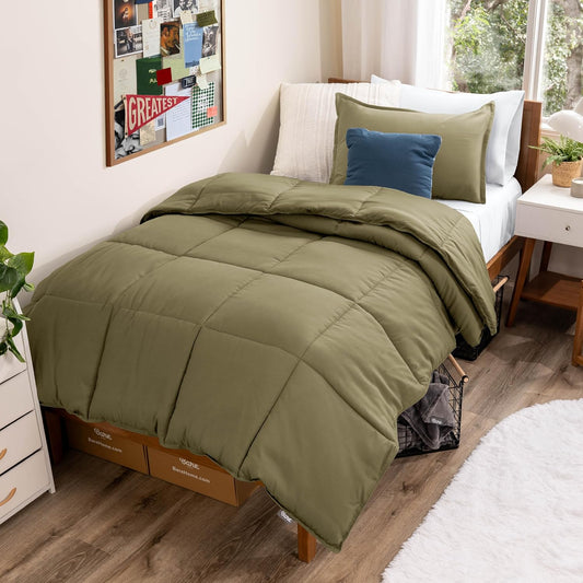Bare Home Comforter Set - Twin/Twin Extra Long Size - Ultra-Soft - Goose Down Alternative - Premium 1800 Series - All Season Warmth (Twin/Twin XL, Olive)