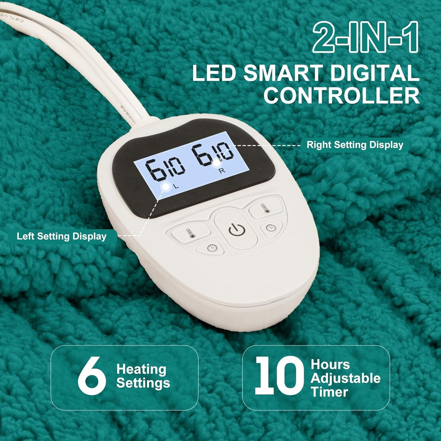 Queen Size Electric Blanket Single Control - 84"X90" Soft Double Sided Sherpa Heated Blanket with 6 Heating Levels & 10 hrs Timer Settings, Washable & ETL Certified for Bed, Green