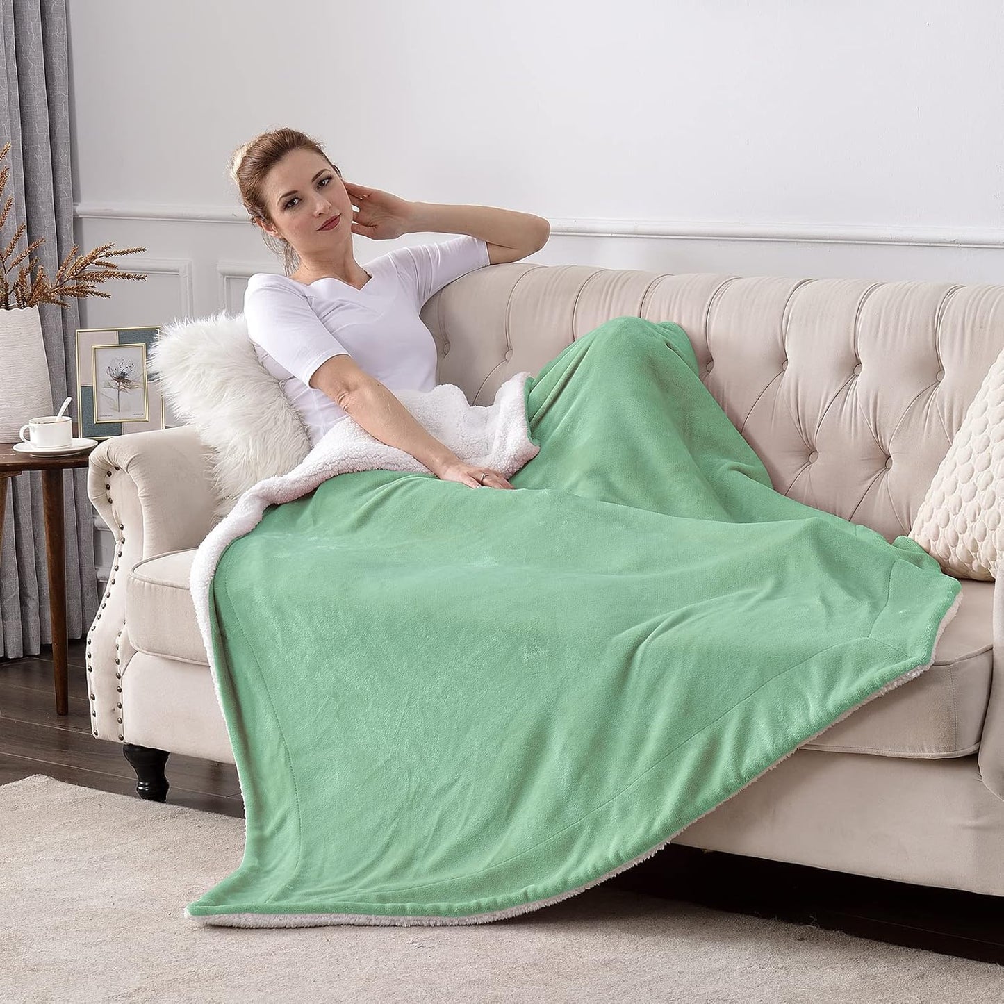 SOCHOW Sherpa Fleece Throw Blanket, Double-Sided Super Soft Luxurious Plush Blanket Throw Size, Celadon, 50x60 inches